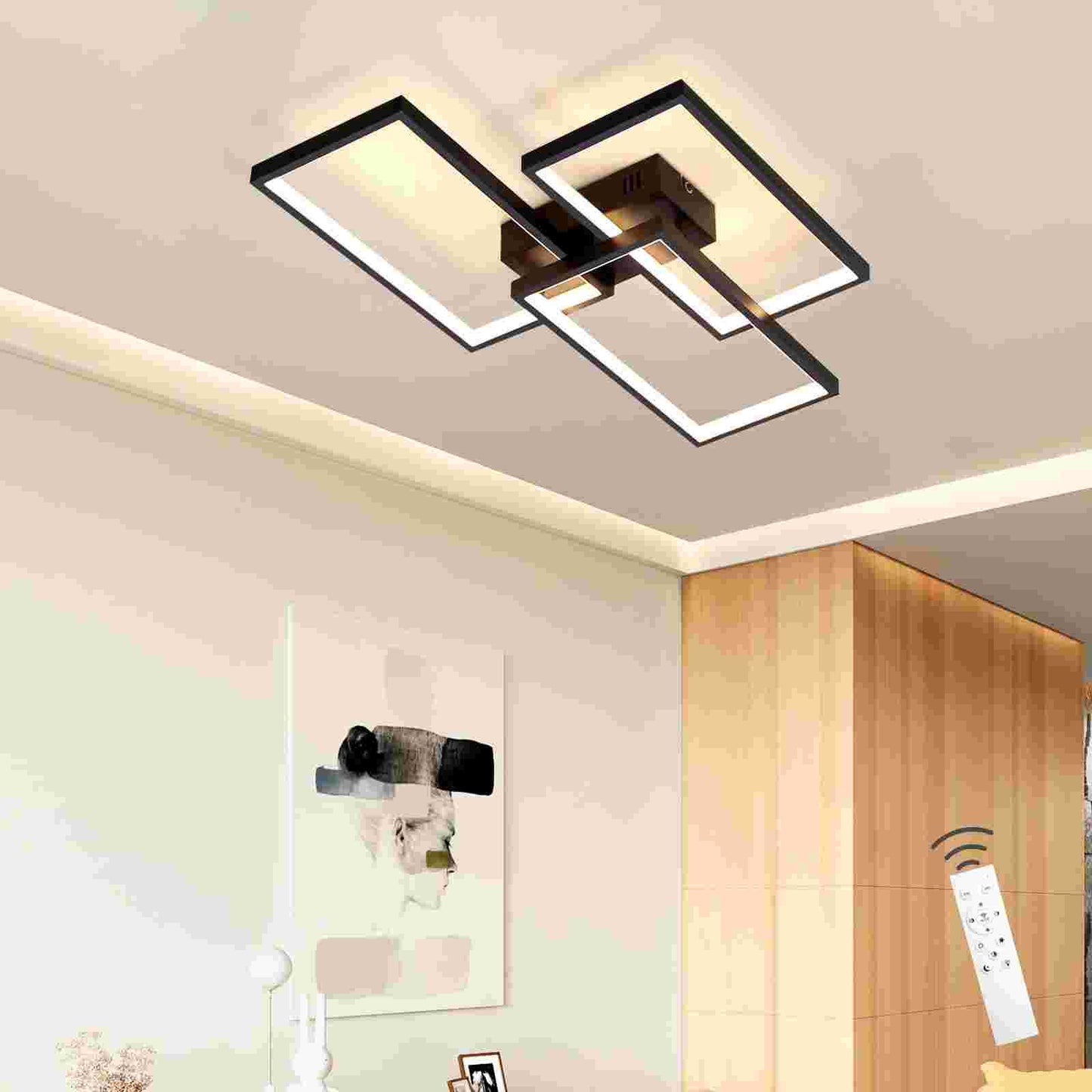 ZMH Deckenlampe LED Deckenleuchte dimmbar mit Fernbedienung 63W Schwarze Wohnzimmerlampe aus Metall Modern-Design f¨¹r Schlafzimmer Esszimmer Wohnzimmer Arbeitszimmer Flur B¨¹ro