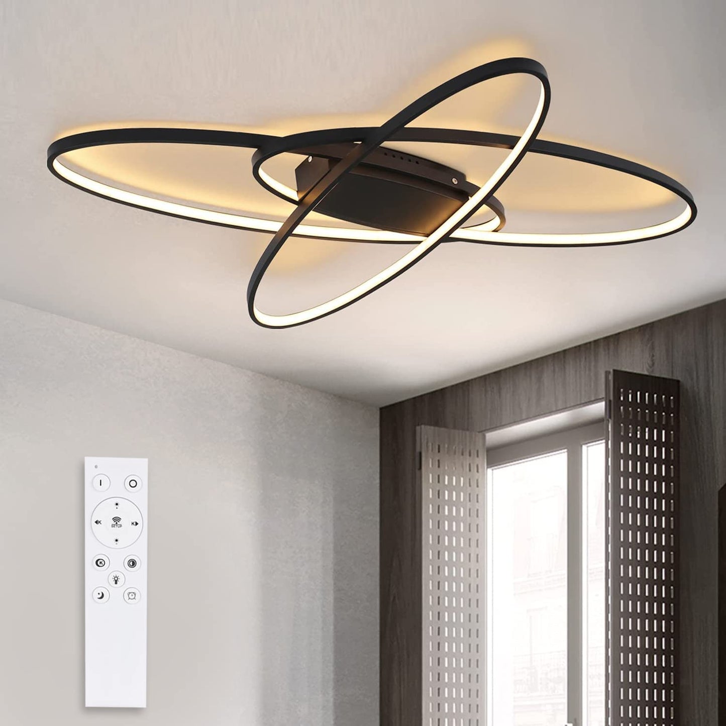 ZMH LED Deckenleuchte Dimmbar Schwarz Deckenlampe Modern Wohnzimmerlampe 75W mit Fernbedienung Innen Schlafzimmerlampe Deckenbeleuchtung f¨¹r Wohnzimmer Schlafzimmer K¨¹che esszimmer und B¨¹ro