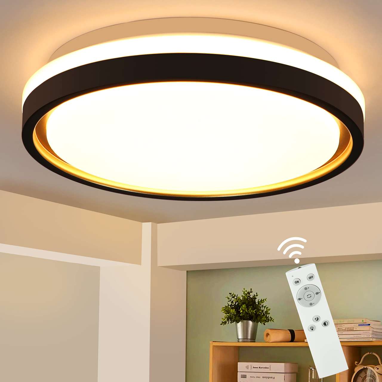 ZMH Deckenlampe LED Deckenleuchte Schlafzimmer - ?30cm Schlafzimmerlampe Dimmbar mit Fernbedienung 18W Modern Rund Wohnzimmerlampe Wei? Gold Deckenbeleuchtung f¨¹r Wohnzimmer K¨¹che Flur Esszimmer
