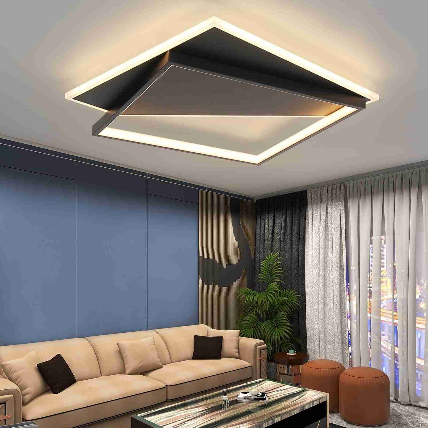 ZMH Deckenlampe LED Deckenleuchte Modern - Design 53W Wohnzimmerlampe Schwarz Dimmbar mit Fernbedienung Schlafzimmerlampe Wohnzimmer Deckenbeleuchtung f¨¹r Schlafzimmer K¨¹che Flur B¨¹ro