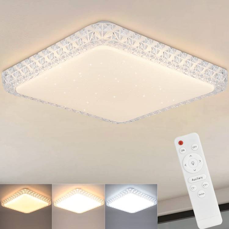 ZMH Deckenlampe LED Deckenleuchte Schlafzimmer - Schlafzimmerlampe Dimmbar mit Fernbedienung 30CM Deckenbeleuchtung Kristall 32W K¨¹chenlampe Modern Flurlampe Quadratisch f¨¹r Wohnzimmer K¨¹che Flur