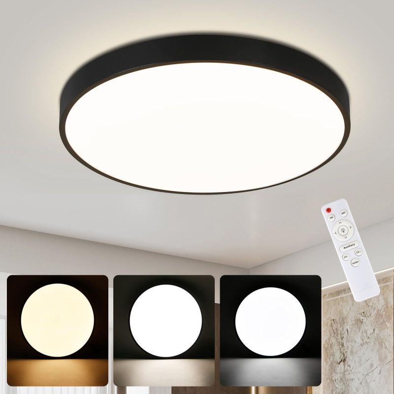 ZMH Deckenlampe LED Deckenleuchte Flach - Schlafzimmerlampe Dimmbar Schwarz K¨¹chenlampe Badlampe 30W IP44 Flurlampe Kellerlampe ?28cm Rund Badezimmerlampe Fernbedienung Wohnzimmer Schlafzimmer Bad