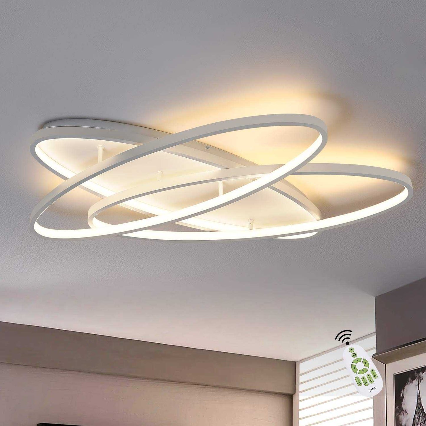 ZMH Deckenlampe LED Deckenleuchte Wohnzimmer - 76W Wohnzimmerlampe 2 Ring Dimmbar mit Fernbedienung Schlafzimmerlampe Modern Design Schlafzimmer Deckenbeleuchtung K¨¹chenlampe Wei? f¨¹r K¨¹che B¨¹ro Flur
