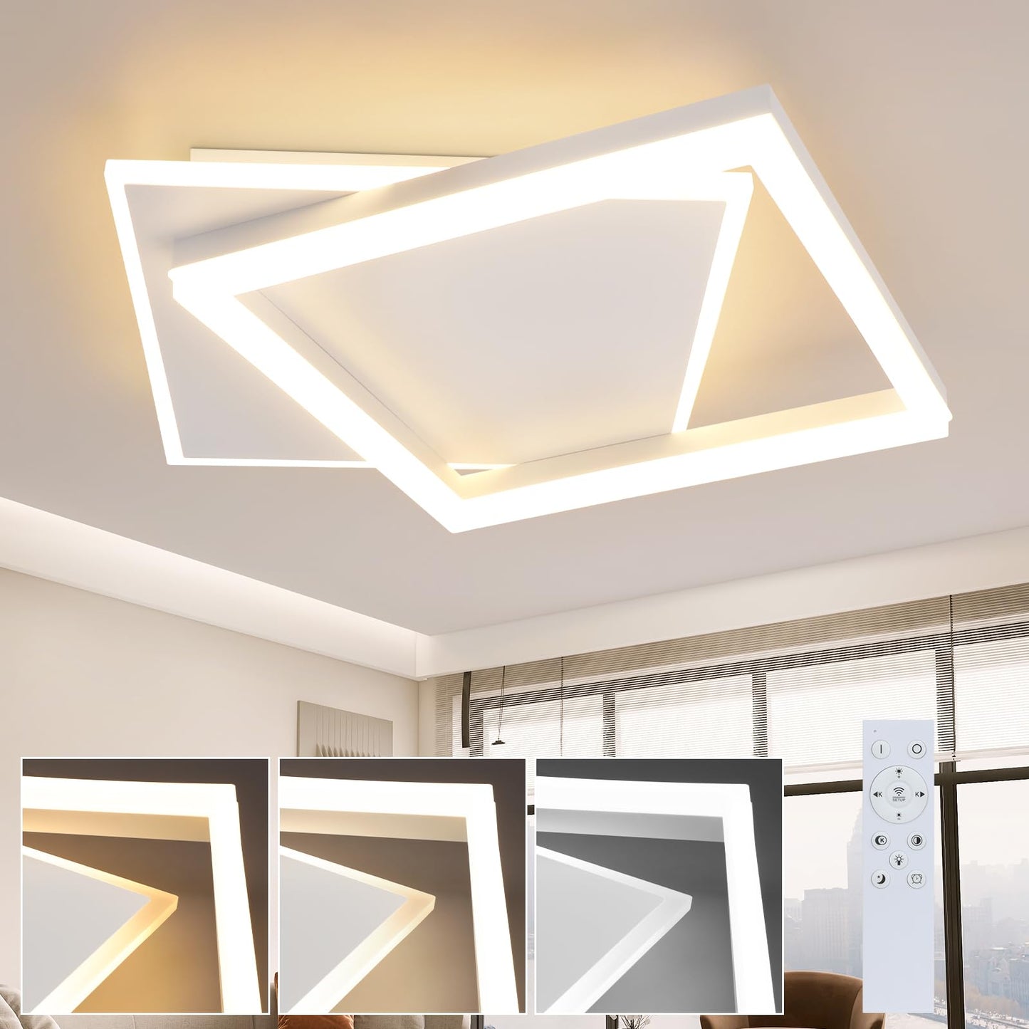 ZMH Deckenlampe LED Deckenleuchte Wohnzimmer - Wohnzimmerlampe Dimmbar mit Fernbedienung Schlafzimmerlampe Modern Schlafzimmer Deckenbeleuchtung 44W K¨¹chenlampe Wei? Flurlampe f¨¹r K¨¹che Kinderzimmer