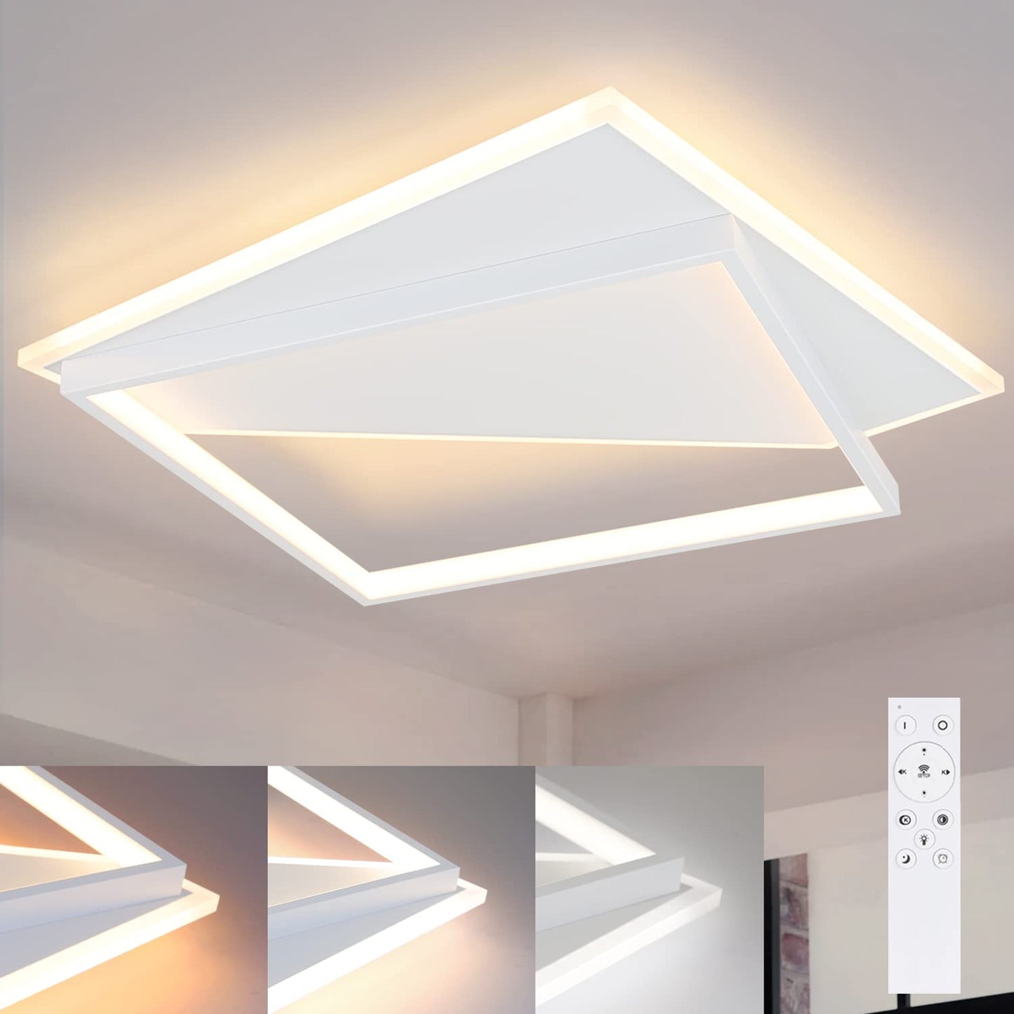 ZMH Deckenlampe LED Deckenleuchte Wohnzimmer - Dimmbar 53W Wohnzimmerlampe Modern Design mit Fernbedienung Deckenbeleuchtung f¨¹r Schlafzimmer K¨¹che Esszimmer Flur Treppenhaus Jugendzimmer