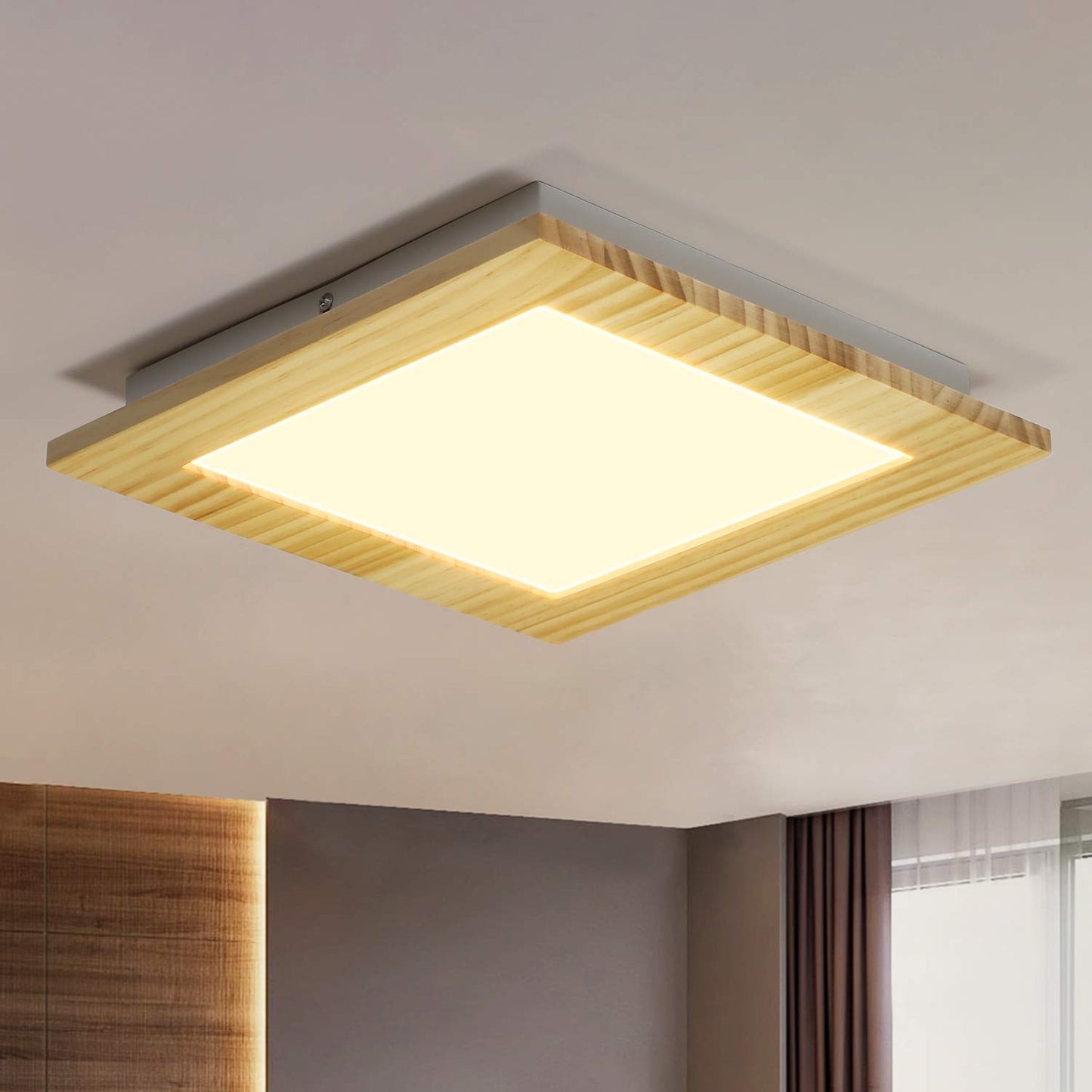 ZMH LED Deckenleuchte Wohnzimmer Deckenlampe Holz flach Schlafzimmer Panel Flur innen Beleuchtung eckig 3000K warmwei? 30cm 17W f¨¹r K¨¹che Kinderzimmer Esszimmer Treppen Balkon