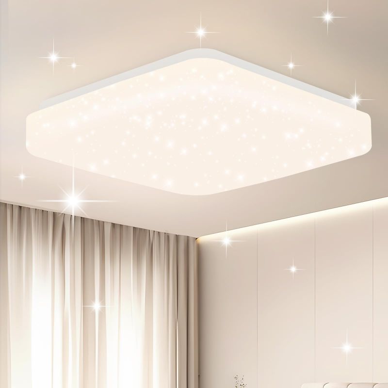 ZMH Deckenlampe LED Deckenleuchte Schlafzimmer - 21cm Schlafzimmerlampe Sternenhimmel 15W Flurlampe Quadratisch K¨¹chenlampe Neutralwei? K¨¹che Deckenbeleuchtung Sternendekor f¨¹r Flur Kinderzimmer
