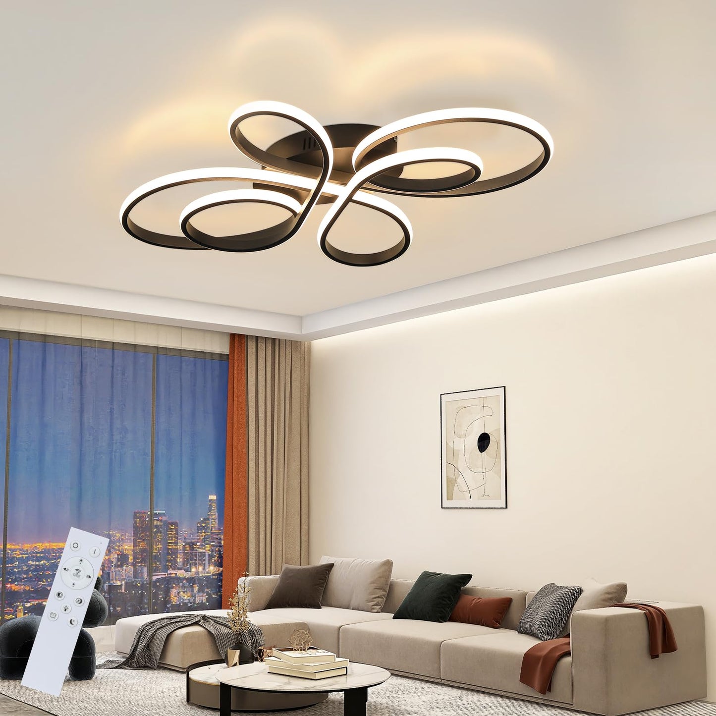 ZMH LED Deckenleuchte Dimmbar Deckenlampe Wohnzimmer Modern Schwarz mit Fernbedienung 65W aus Metall in Schmetterlingforming Design Wohnzimmerlampe f¨¹r Schlafzimmer Esszimmer Restaurant Arbeitzimmer