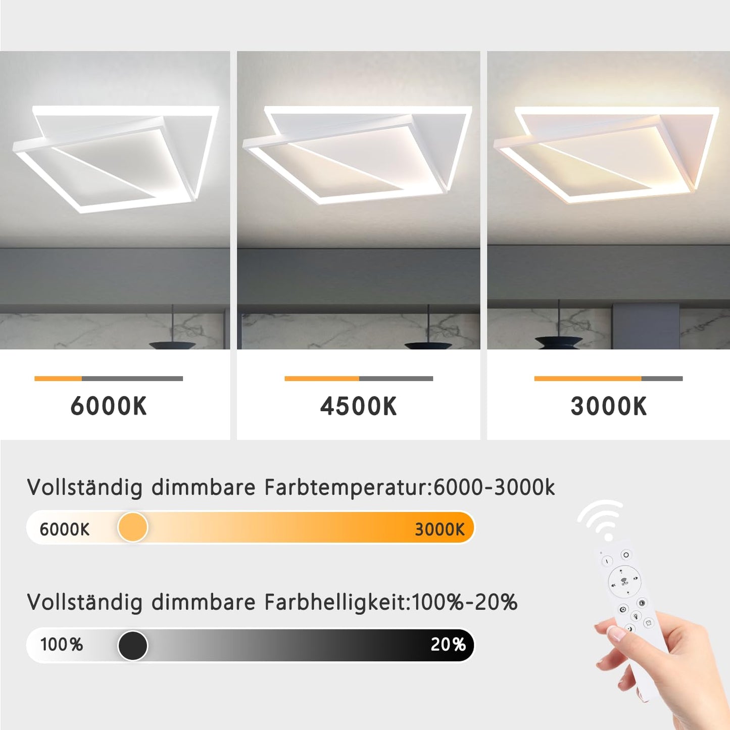 ZMH Deckenlampe LED Deckenleuchte Wohnzimmer - Dimmbar 53W Wohnzimmerlampe Modern Design mit Fernbedienung Deckenbeleuchtung f¨¹r Schlafzimmer K¨¹che Esszimmer Flur Treppenhaus Jugendzimmer