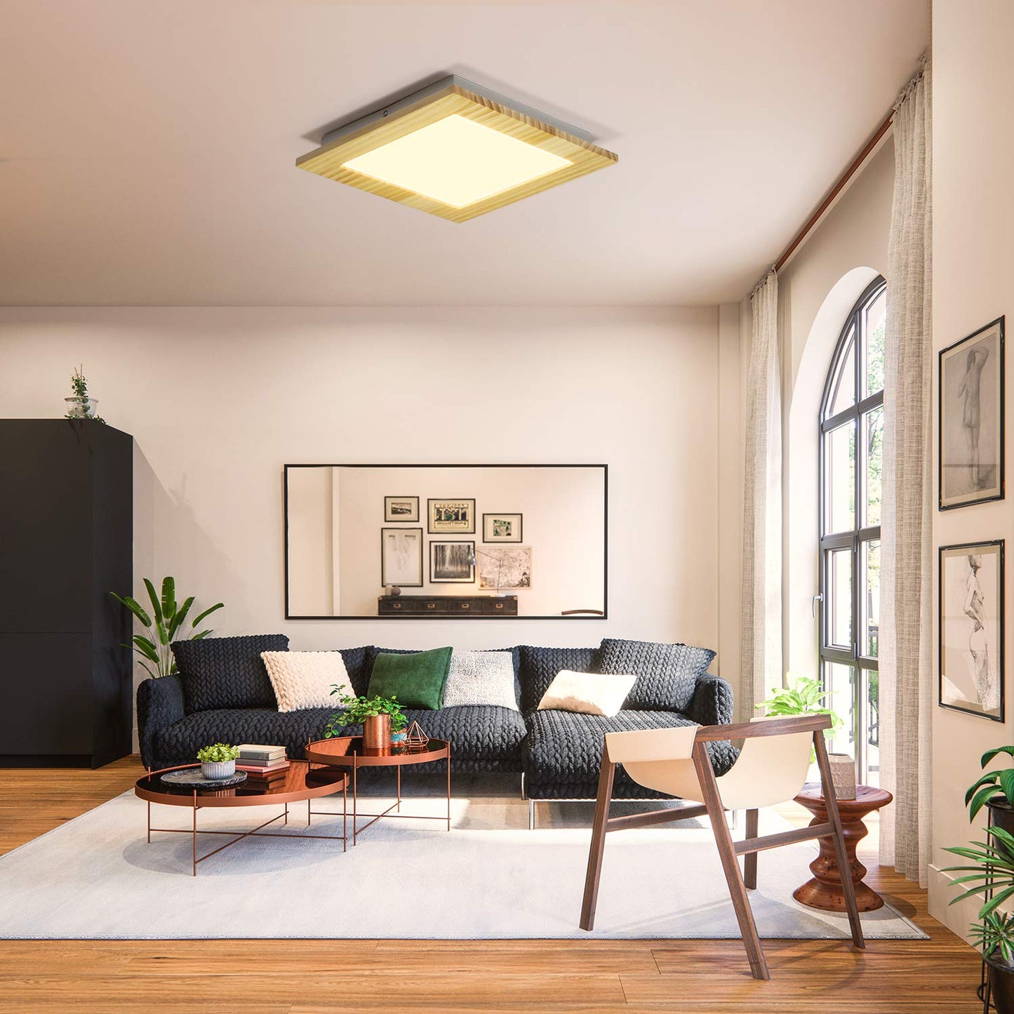 ZMH LED Deckenleuchte Wohnzimmer Deckenlampe Holz flach Schlafzimmer Panel Flur innen Beleuchtung eckig 3000K warmwei? 30cm 17W f¨¹r K¨¹che Kinderzimmer Esszimmer Treppen Balkon