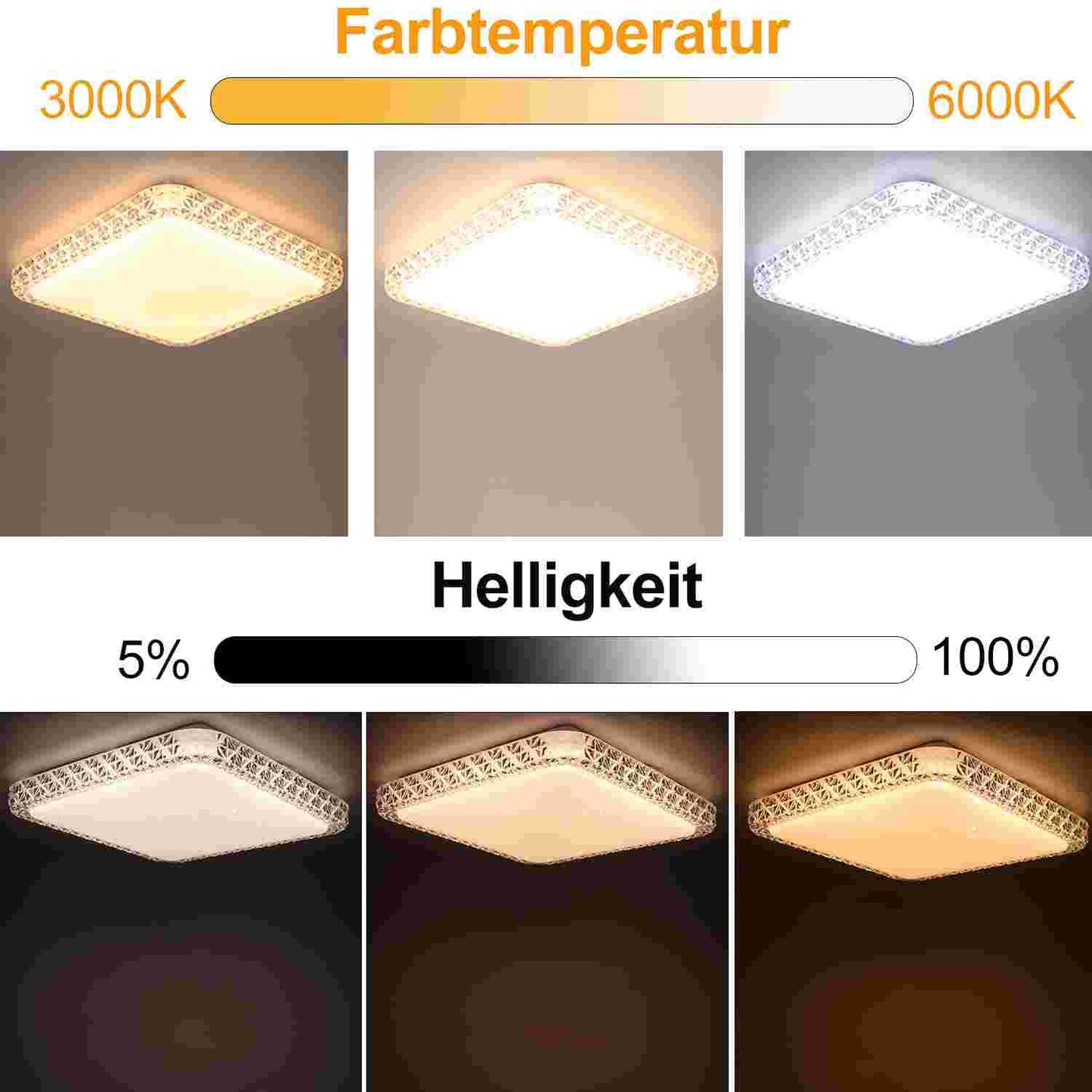 ZMH Deckenlampe LED Deckenleuchte Schlafzimmer - Schlafzimmerlampe Dimmbar mit Fernbedienung 30CM Deckenbeleuchtung Kristall 32W K¨¹chenlampe Modern Flurlampe Quadratisch f¨¹r Wohnzimmer K¨¹che Flur