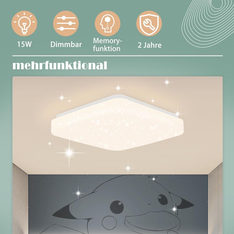 ZMH Deckenlampe LED Deckenleuchte Schlafzimmer - 21cm Schlafzimmerlampe Sternenhimmel 15W Flurlampe Quadratisch K¨¹chenlampe Neutralwei? K¨¹che Deckenbeleuchtung Sternendekor f¨¹r Flur Kinderzimmer