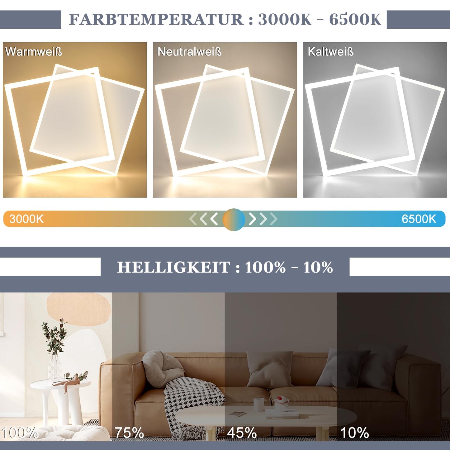 ZMH Deckenlampe LED Deckenleuchte Wohnzimmer - Wohnzimmerlampe Dimmbar mit Fernbedienung Schlafzimmerlampe Modern Schlafzimmer Deckenbeleuchtung 44W K¨¹chenlampe Wei? Flurlampe f¨¹r K¨¹che Kinderzimmer