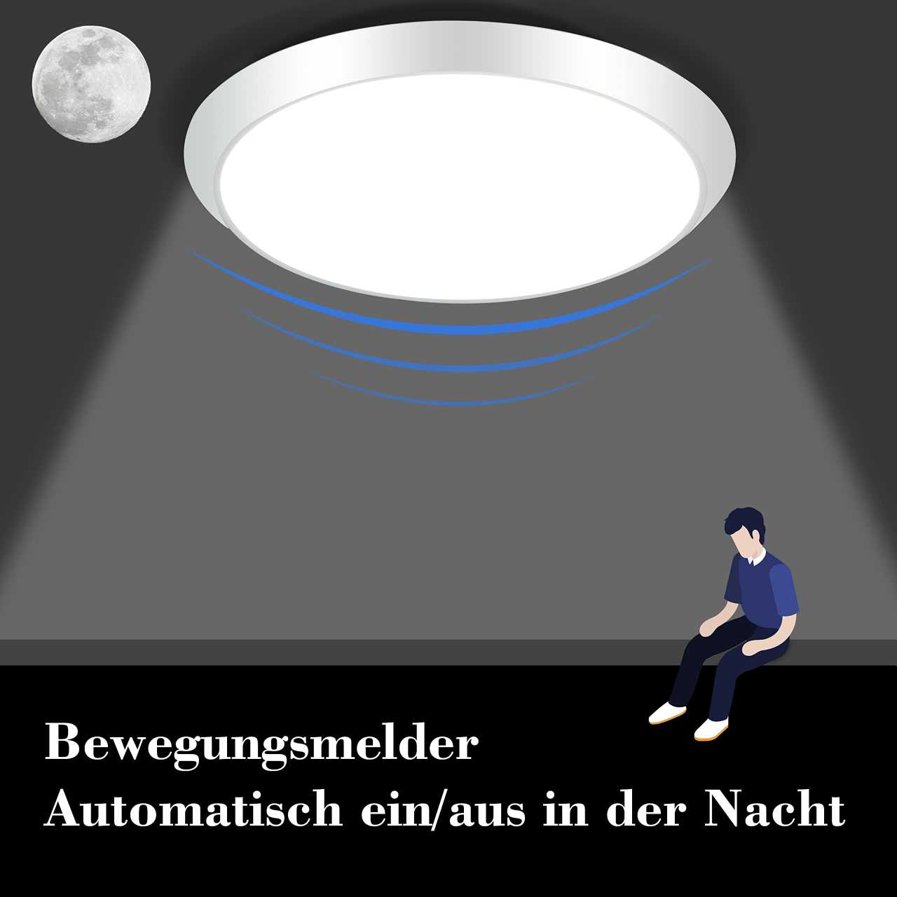ZMH Deckenlampe LED Deckenleuchte mit Bewegungsmelder - 15W IP44 Wasserdicht Flurlampe Decke Modern Sensor ?30CM Deckenbeleuchtung 4000K f¨¹r Bad Flur Garage Treppenhaus Werkstatt Keller Balkon
