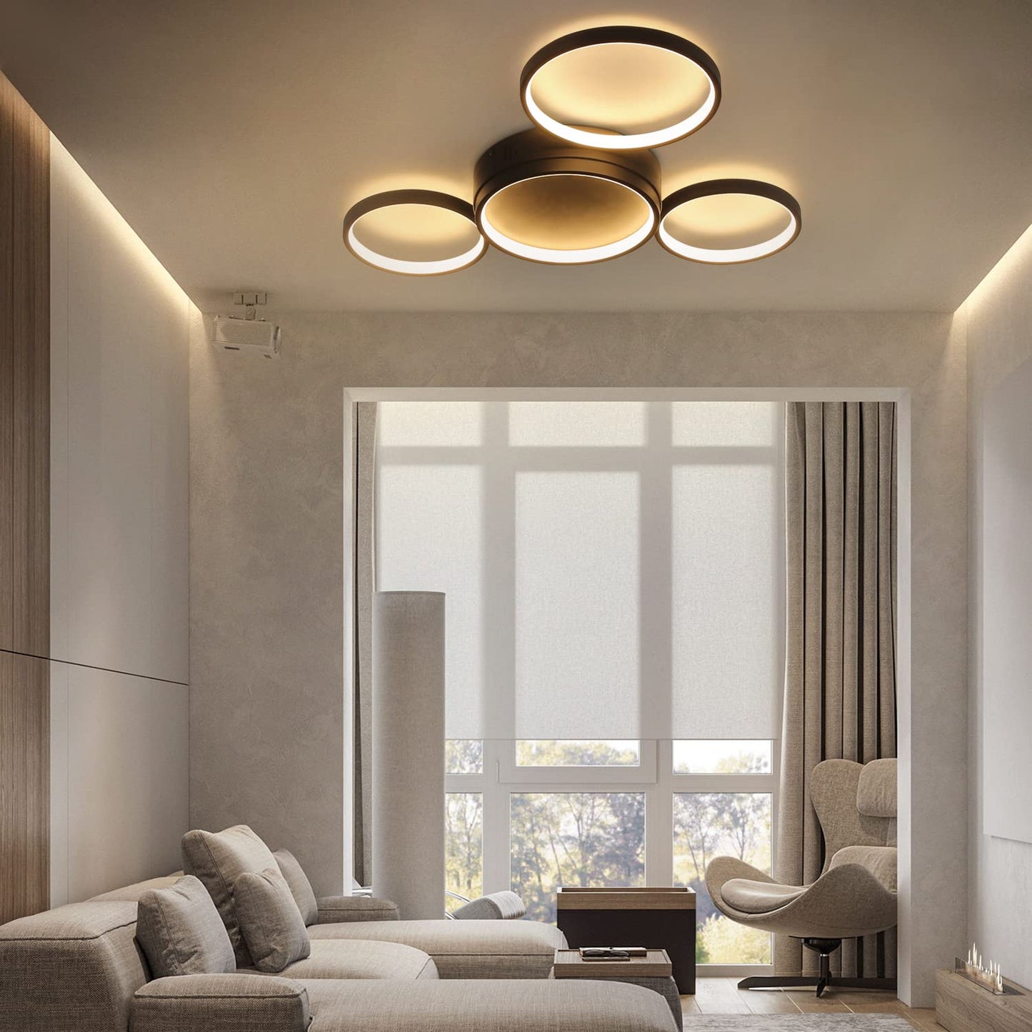 ZMH LED Deckenleuchte Wohnzimmer Deckenlampe - Schwarz Warmwei? K¨¹chenlampen 29W Modern Deckenbeleuchtung mit 4 Ringe Design Wohnzimmerlampe Deko Schlafzimmerlampe f¨¹r Kinderzimmer K¨¹chen Flur B¨¹ro