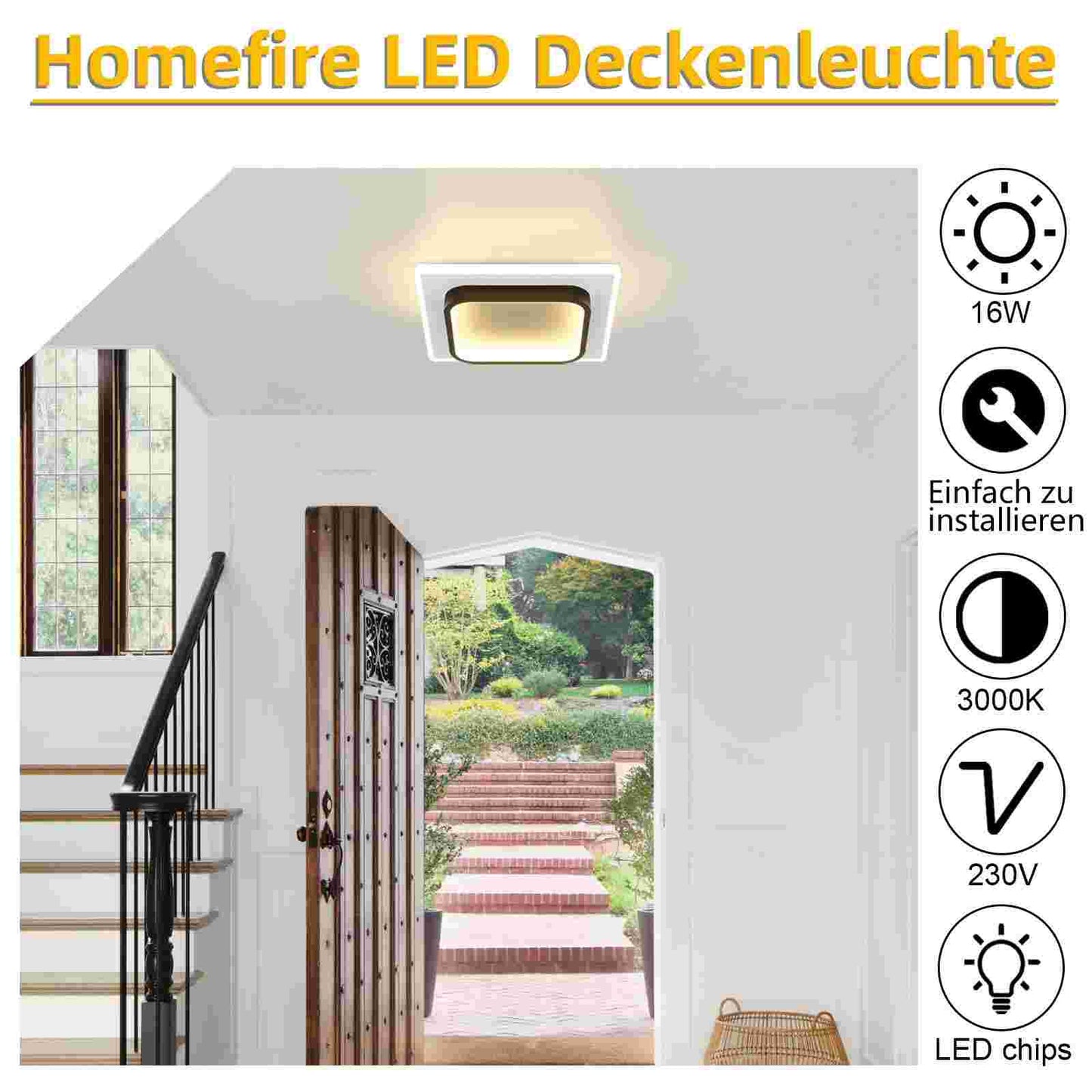 ZMH Deckenlampe LED Deckenleuchte Wohnzimmer - 16W K¨¹chenlampe Warmwei? Schlafzimmerlampe Modern Wohnzimmerlampe Schwarz Flur Deckenbeleuchtung Klein Flurlampe ?23.5cm f¨¹r K¨¹che Schlafzimmer