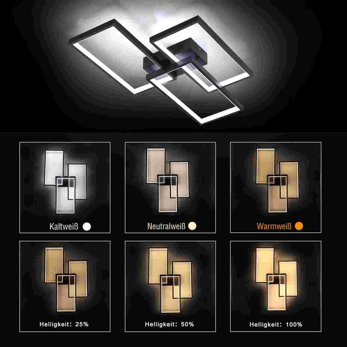 ZMH Deckenlampe LED Deckenleuchte dimmbar mit Fernbedienung 63W Schwarze Wohnzimmerlampe aus Metall Modern-Design f¨¹r Schlafzimmer Esszimmer Wohnzimmer Arbeitszimmer Flur B¨¹ro