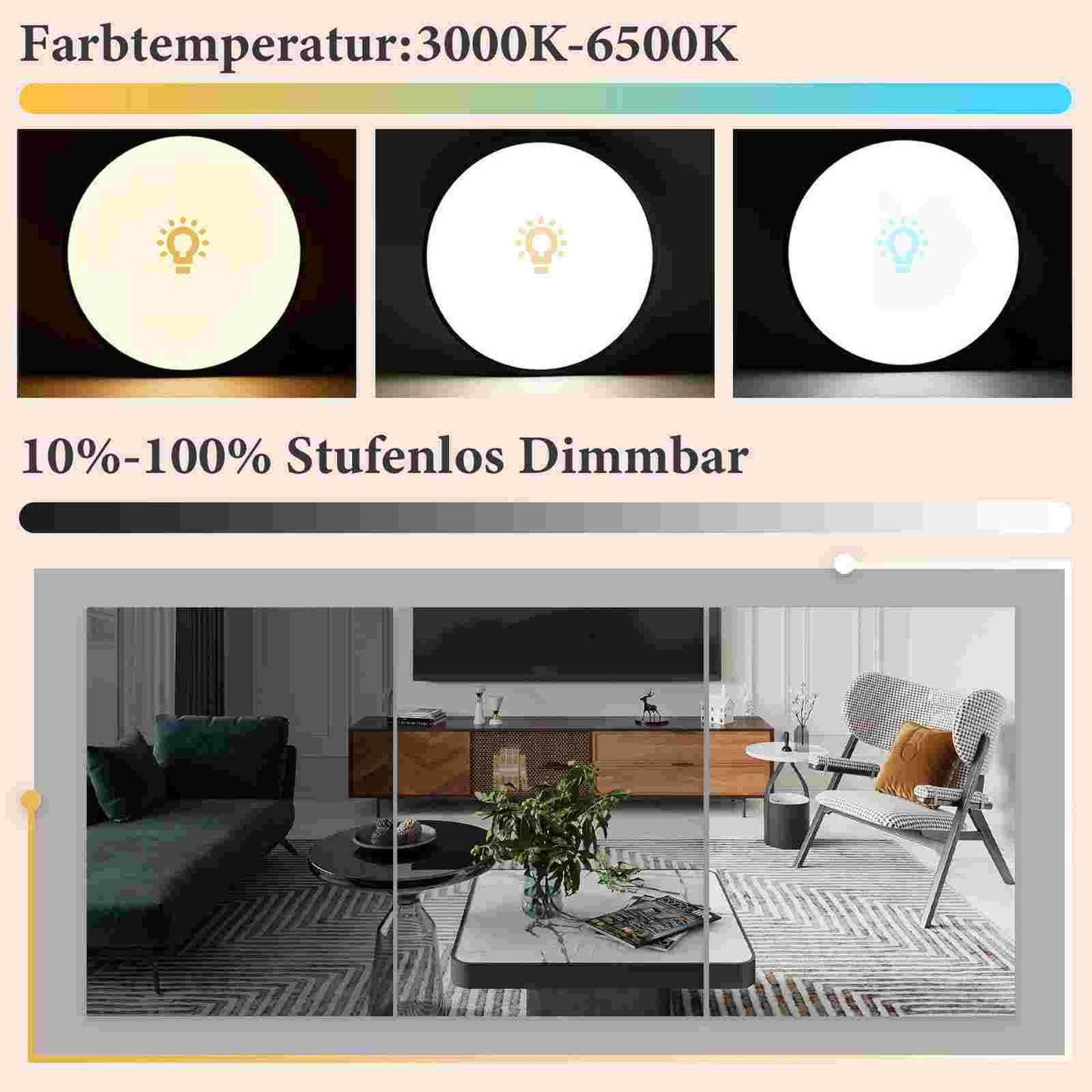 ZMH Deckenlampe LED Deckenleuchte Flach - Schlafzimmerlampe Dimmbar Schwarz K¨¹chenlampe Badlampe 30W IP44 Flurlampe Kellerlampe ?28cm Rund Badezimmerlampe Fernbedienung Wohnzimmer Schlafzimmer Bad