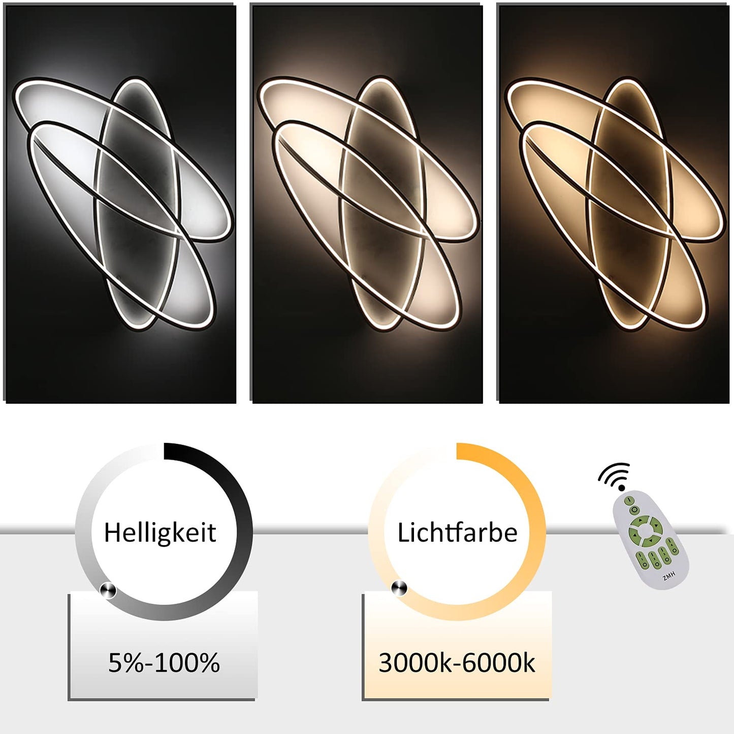 ZMH LED Deckenleuchte Wohnzimmer Deckenlampe - Modern Design 24W Schwarz Wei? Schlafzimmerlampe 3000K Warmwei? Wohnzimmerlampe 54CM Lampe Deko f¨¹r Schlafzimmer Kinderzimmer B¨¹ro Flur K¨¹che