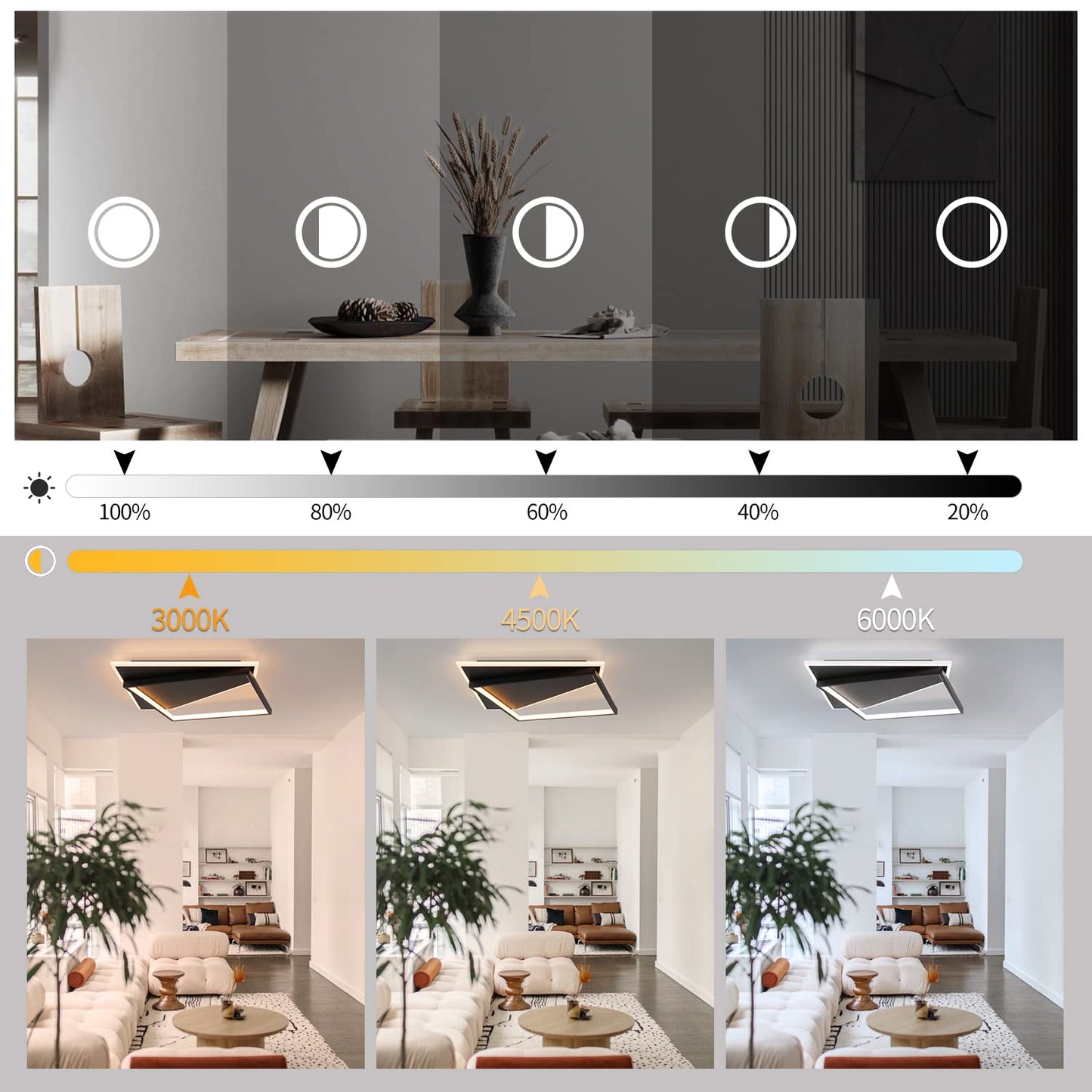 ZMH Deckenlampe LED Deckenleuchte Wohnzimmer - Dimmbar 48CM Schwarz Wohnzimmerlampe Modern Design mit Fernbedienung aus Metall Deckenbeleuchtung f¨¹r K¨¹che Esszimmer Jugendzimmer Schlafzimmer