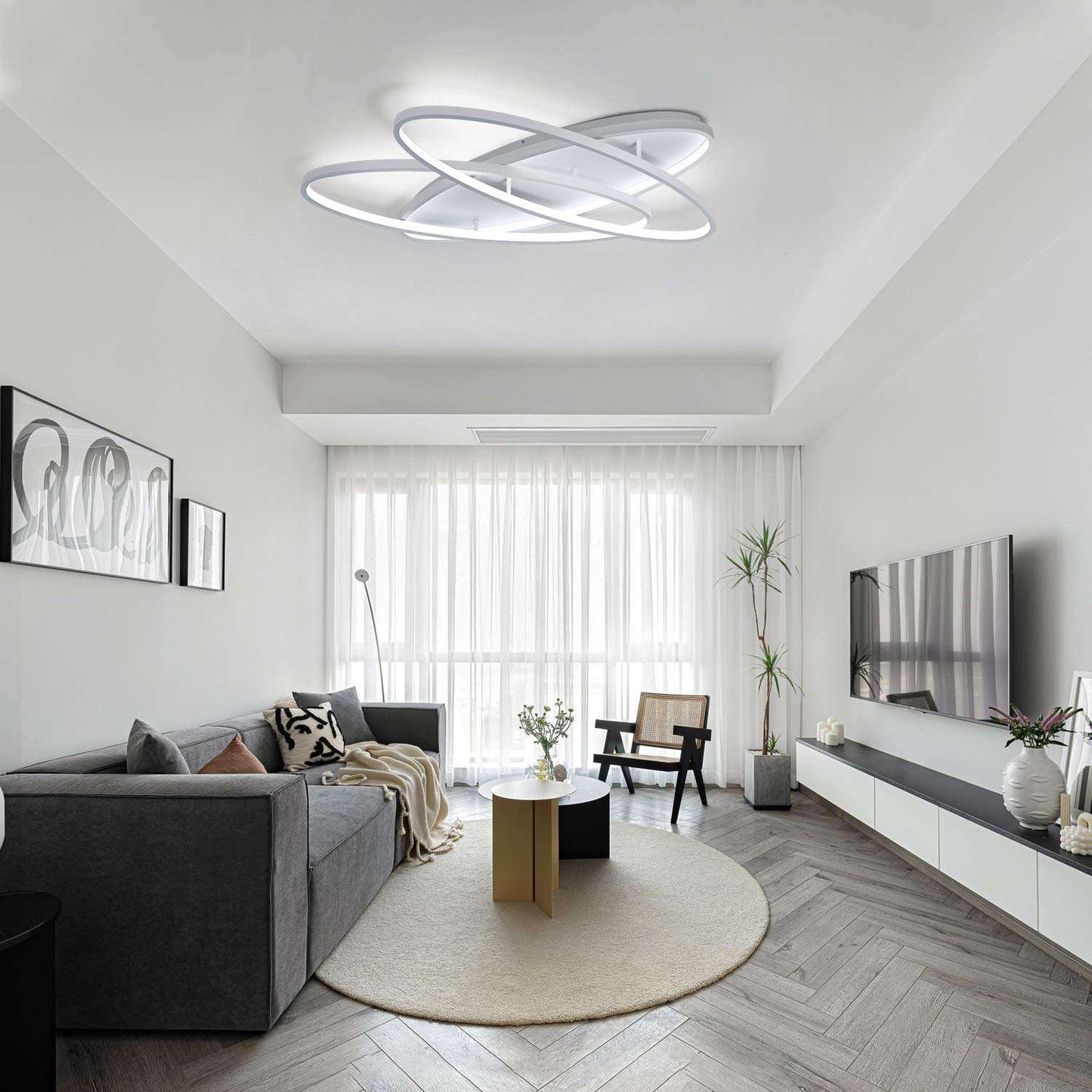 ZMH Deckenlampe LED Deckenleuchte Wohnzimmer - 76W Wohnzimmerlampe 2 Ring Dimmbar mit Fernbedienung Schlafzimmerlampe Modern Design Schlafzimmer Deckenbeleuchtung K¨¹chenlampe Wei? f¨¹r K¨¹che B¨¹ro Flur