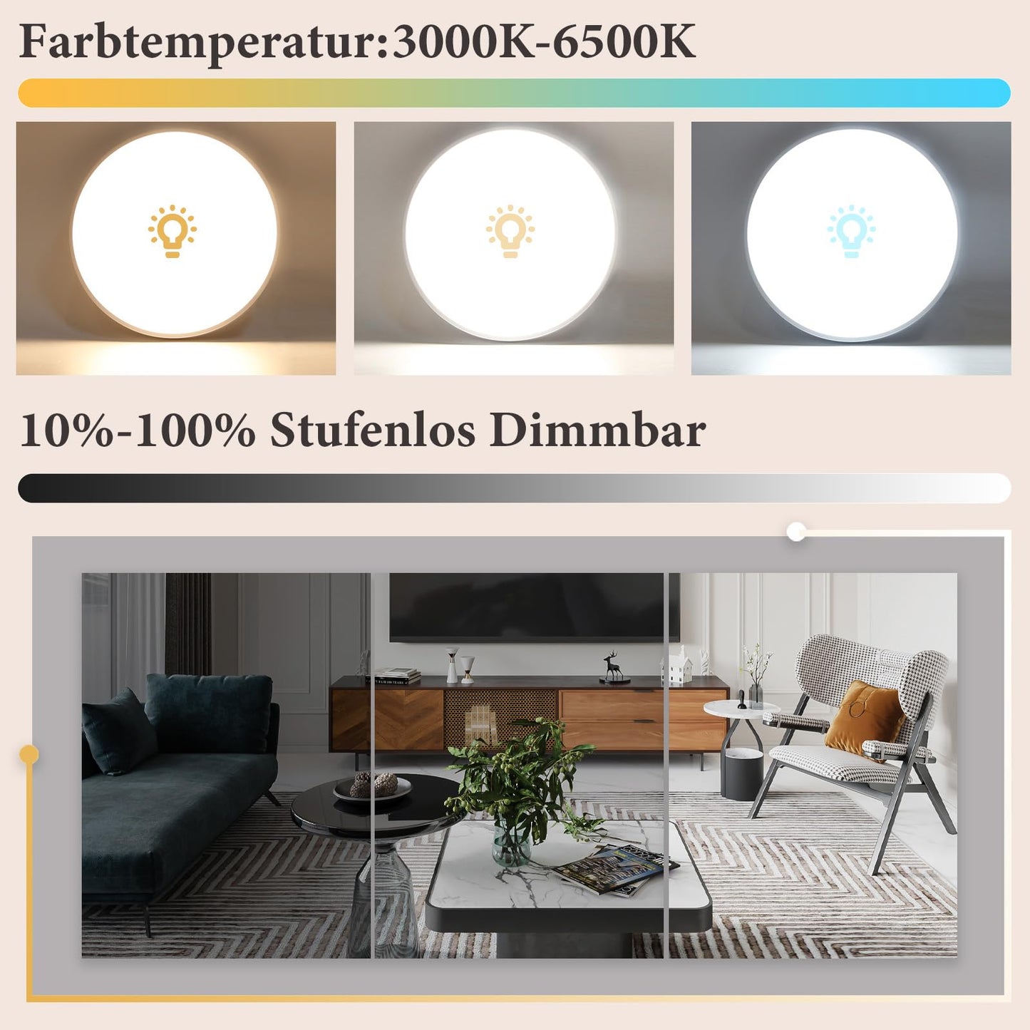 ZMH Deckenlampe LED Deckenleuchte Flach - Schlafzimmerlampe Dimmbar Kellerlampe Badlampe 30W IP44 K¨¹chenlampe Flurlampe ?28cm Rund Badezimmerlampe mit Fernbedienung Wohnzimmer Bad B¨¹ro