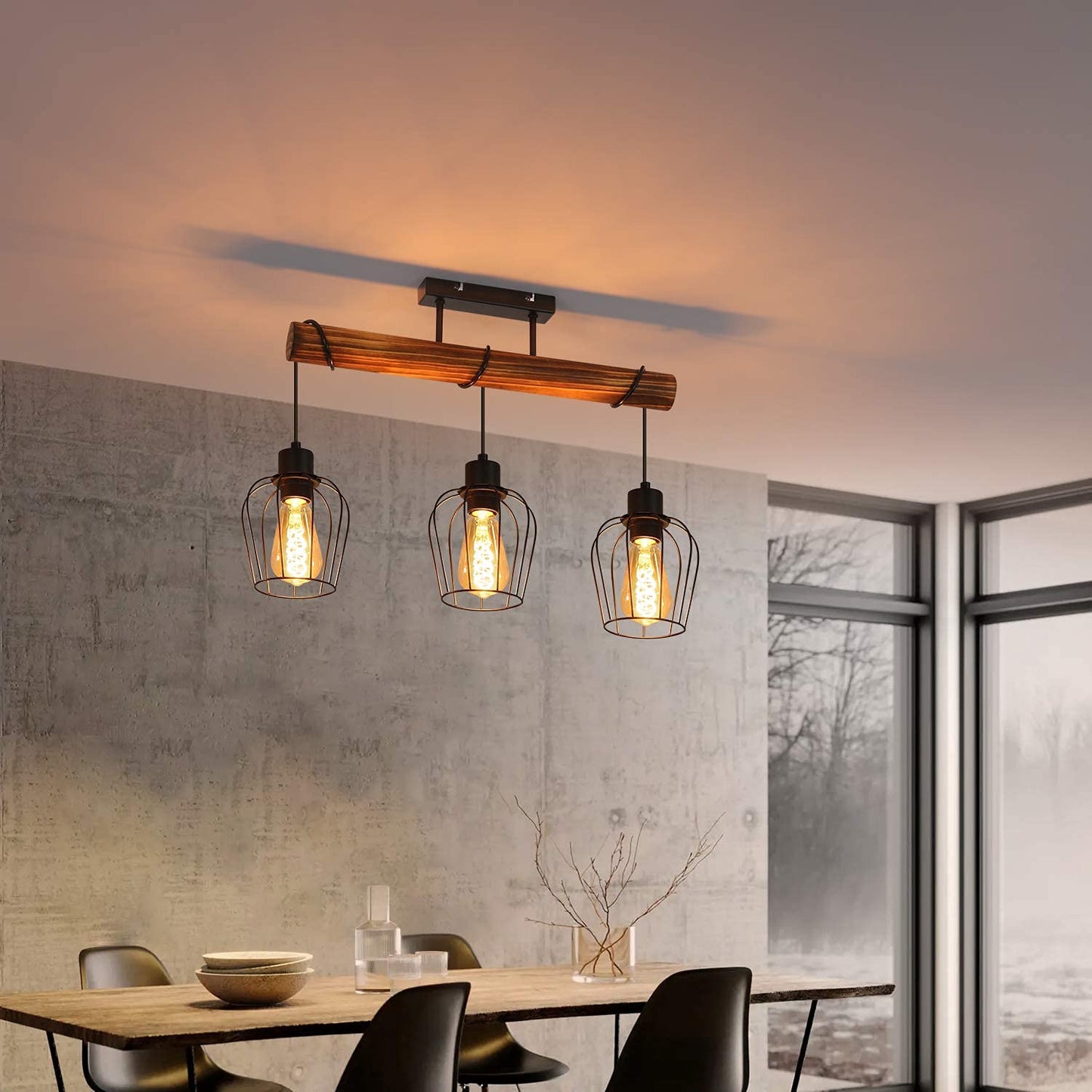 ZMH Retro Deckenleuchte Vintage Deckenlampe 3 flammige Holz Wohnzimmerlampe im Industrial Design mit h?henverstellbaren Strahlern aus Metall und Holz - Schwarz - Fassung: E27 - ohne Leuchtmittel