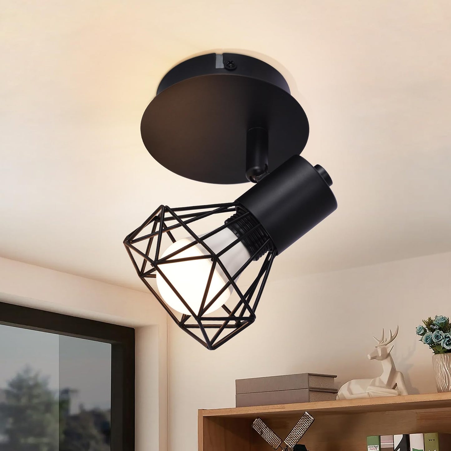 ZMH Deckenspots Schwarz Deckenstrahler Retro - Deckenlampe E14 Verstellbar Vintage Deckenleuchte 1 Flammig K¨¹chenlampe 350¡ãf¨¹r Flur Arbeitszimmer Schlafzimmer Wohnzimmer K¨¹che Max. 40W
