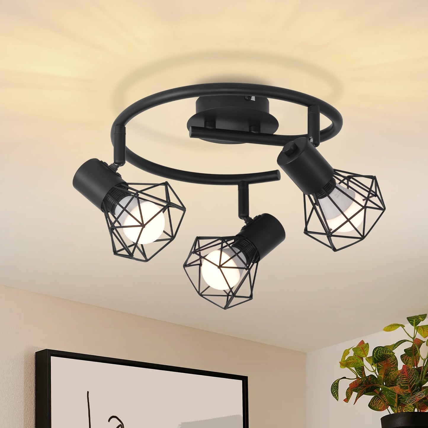 ZMH Deckenstrahler 3 Flammig Rund Deckenspots - Deckenleuchte E14 Schwarz Retro Schwenkbar Industrial K¨¹chenlampe Metall f¨¹r Schlafzimmer Wohnzimmer Arbeitszimmer Flur Keine Leuchtmittel