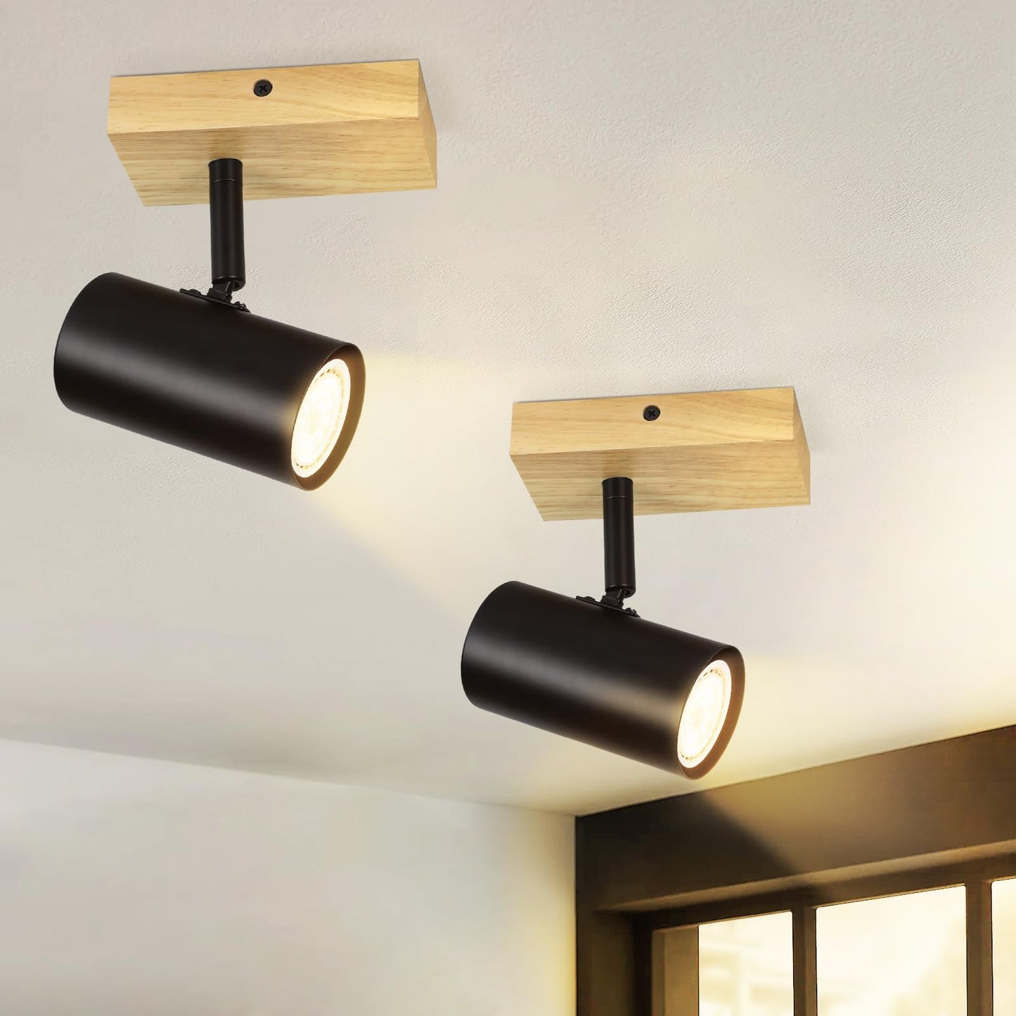 ZMH Deckenstrahler 1 Flammig Deckenleuchte Holz - Deckenlampe Flur Schwarz Metall Modern GU10 350¡ãDeckenspot Drehbar f¨¹r Wohnzimmer Schlafzimmer K¨¹che,Ohne Leuchtmittel Max.40W