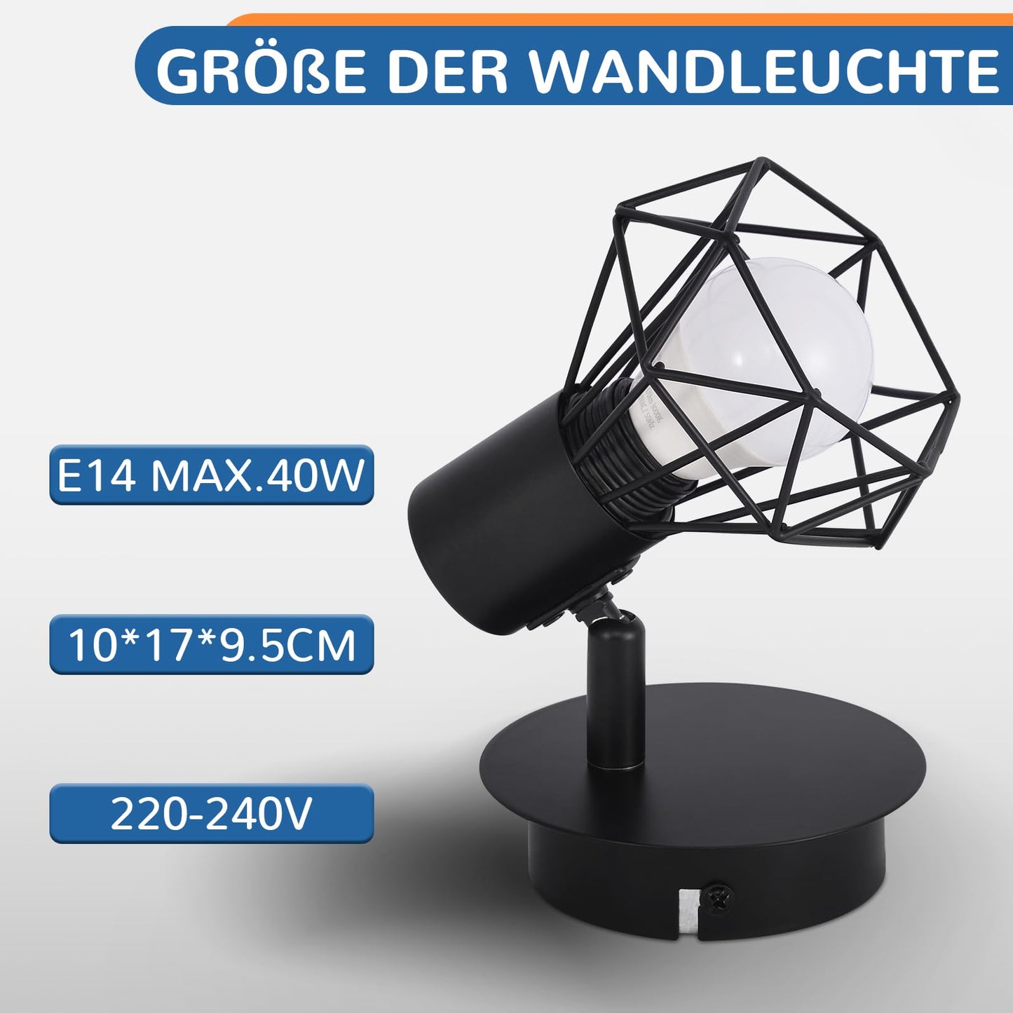 ZMH Deckenspots Schwarz Deckenstrahler Retro - Deckenlampe E14 Verstellbar Vintage Deckenleuchte 1 Flammig K¨¹chenlampe 350¡ãf¨¹r Flur Arbeitszimmer Schlafzimmer Wohnzimmer K¨¹che Max. 40W