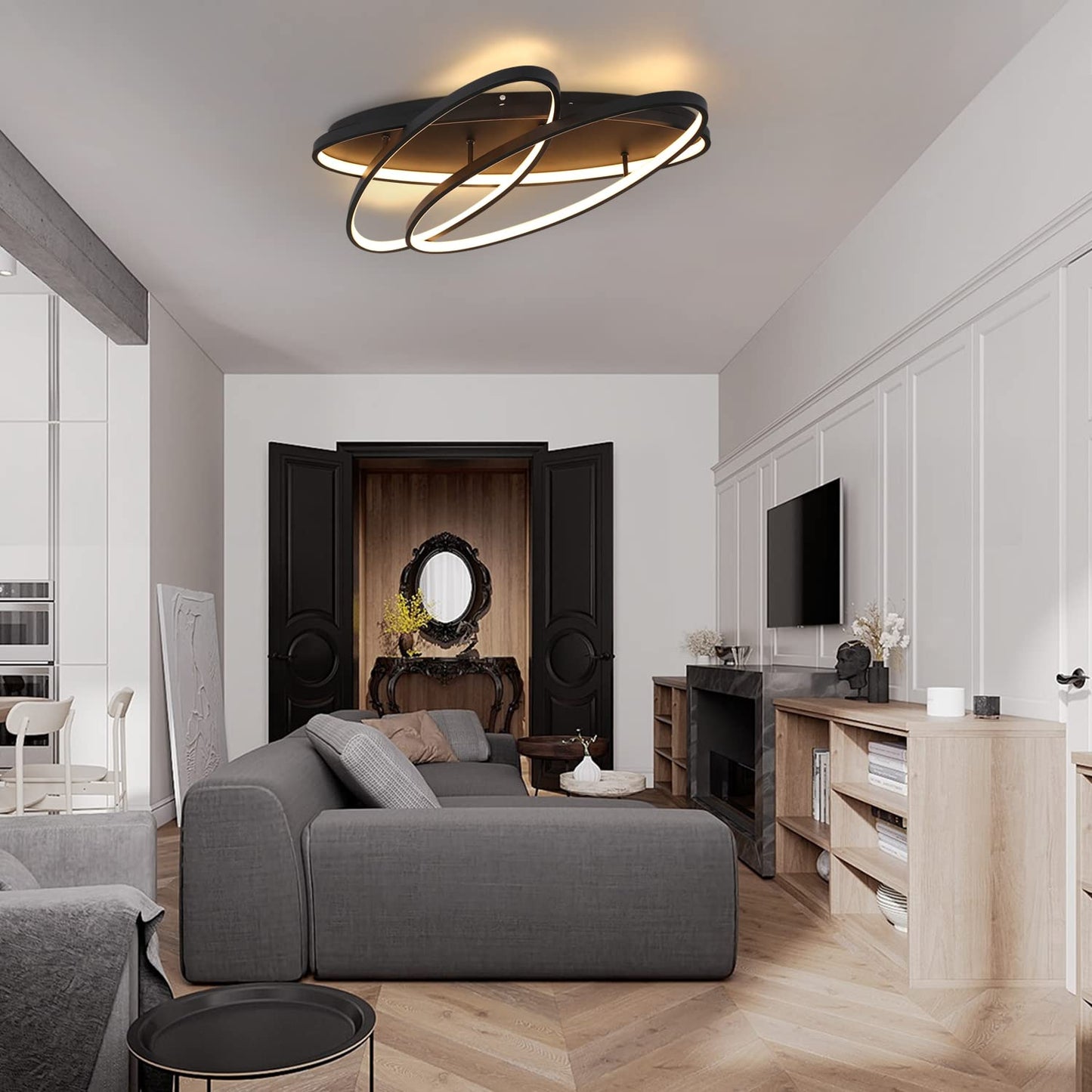 ZMH LED Deckenleuchte Wohnzimmer Deckenlampe - Modern Design 24W Schwarz Wei? Schlafzimmerlampe 3000K Warmwei? Wohnzimmerlampe 54CM Lampe Deko f¨¹r Schlafzimmer Kinderzimmer B¨¹ro Flur K¨¹che