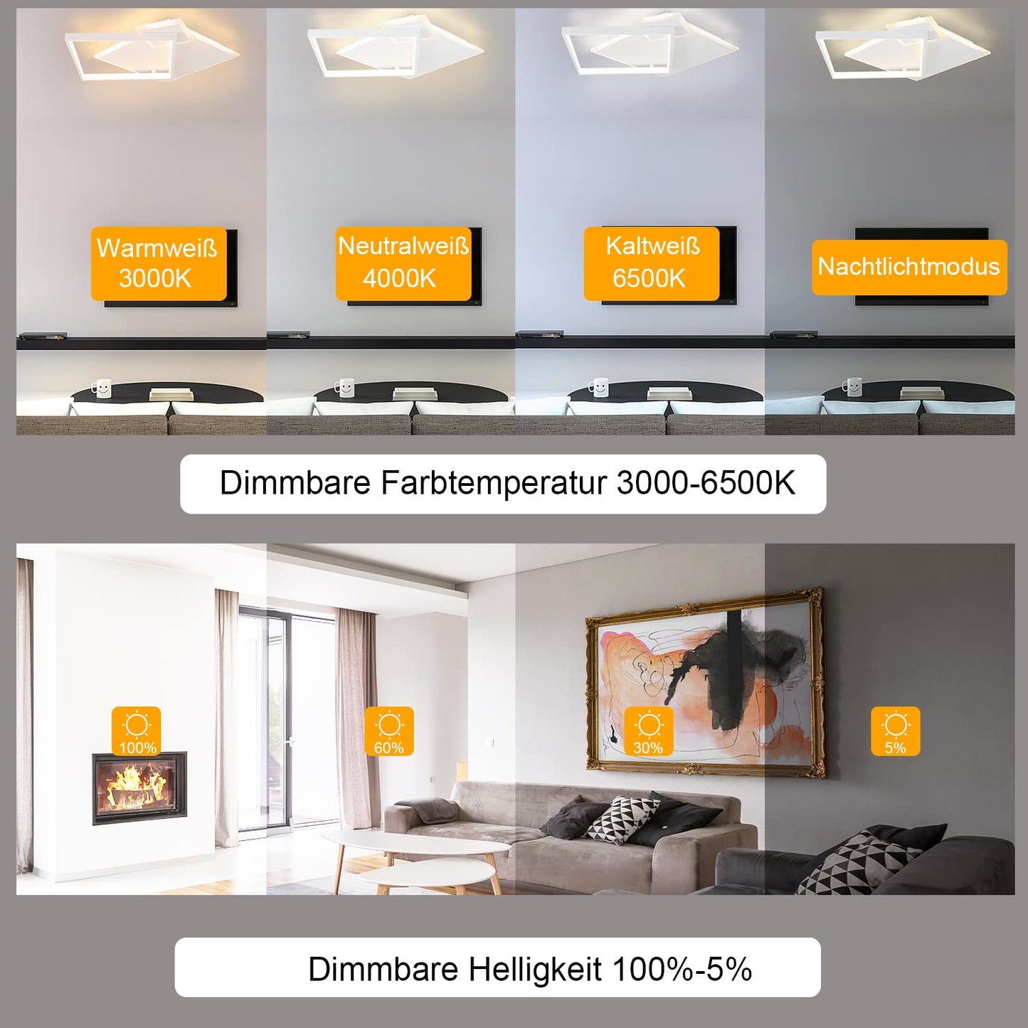 ZMH Deckenlampe LED Deckenleuchte Wohnzimmer - Dimmbar Wohnzimmerlampe 50W Modern Design mit Fernbedienung aus Metall Deckenbeleuchtung f¨¹r Esszimmer K¨¹che Jugendzimmer Schlafzimmer/Wei?
