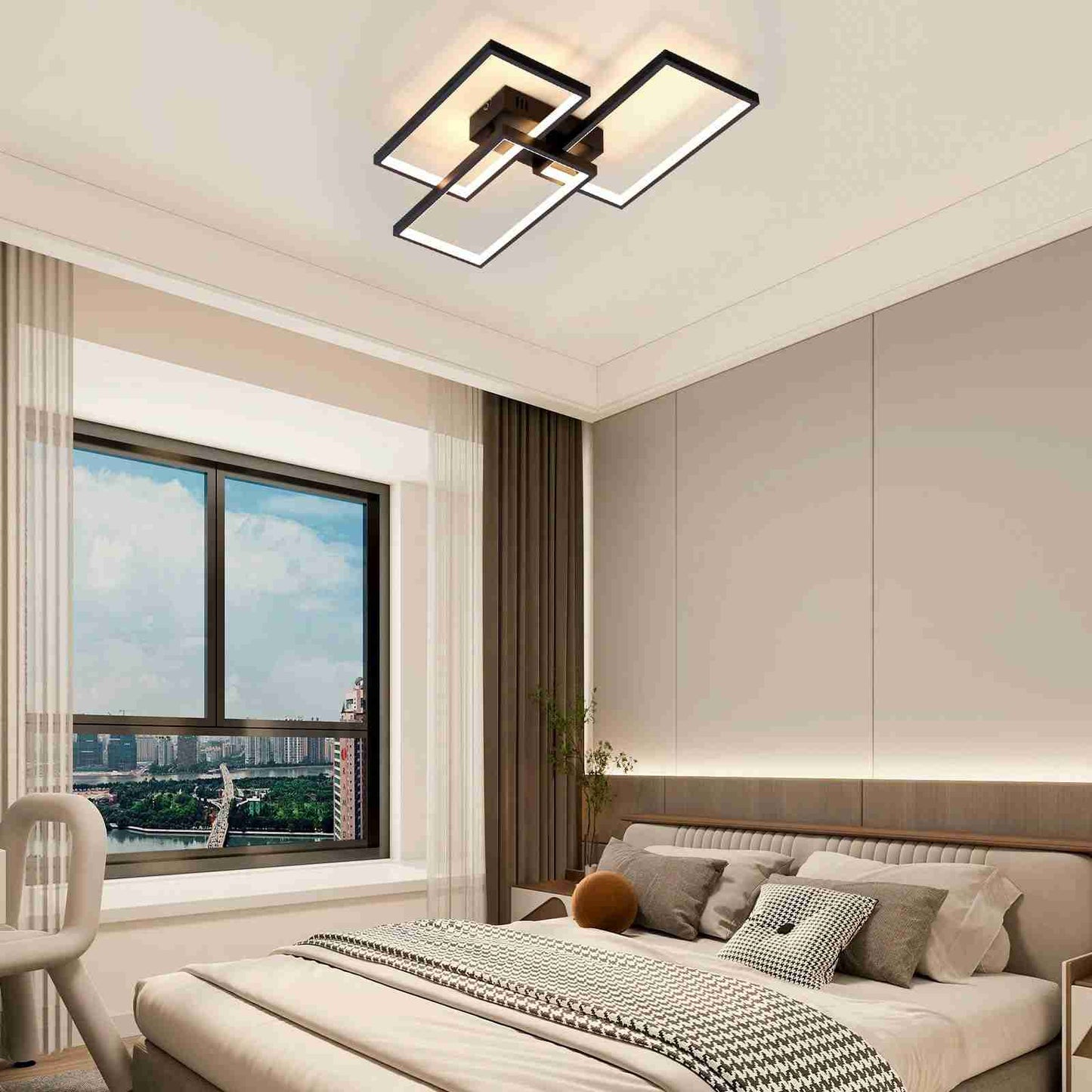 ZMH Deckenlampe LED Deckenleuchte dimmbar mit Fernbedienung 63W Schwarze Wohnzimmerlampe aus Metall Modern-Design f¨¹r Schlafzimmer Esszimmer Wohnzimmer Arbeitszimmer Flur B¨¹ro