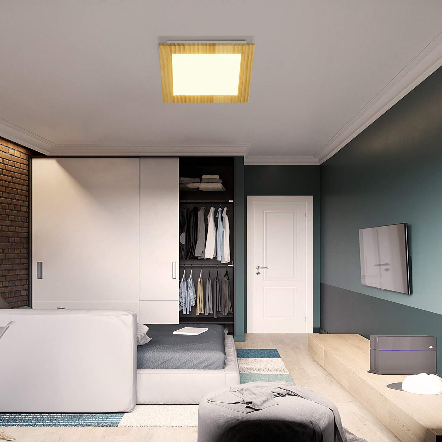 ZMH LED Deckenleuchte Wohnzimmer Deckenlampe Holz flach Schlafzimmer Panel Flur innen Beleuchtung eckig 3000K warmwei? 30cm 17W f¨¹r K¨¹che Kinderzimmer Esszimmer Treppen Balkon