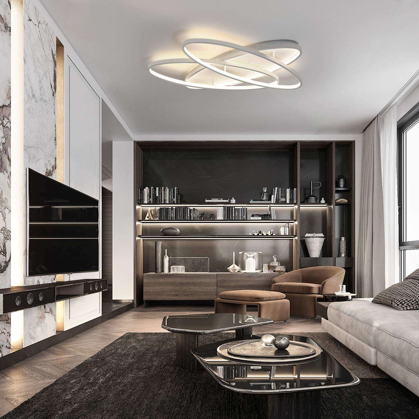 ZMH Deckenlampe LED Deckenleuchte Wohnzimmer - 76W Wohnzimmerlampe 2 Ring Dimmbar mit Fernbedienung Schlafzimmerlampe Modern Design Schlafzimmer Deckenbeleuchtung K¨¹chenlampe Wei? f¨¹r K¨¹che B¨¹ro Flur
