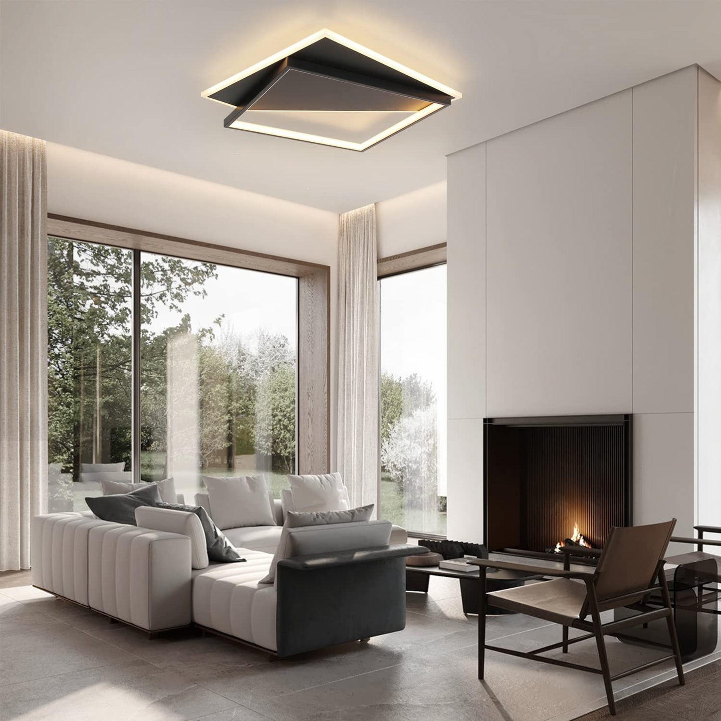 ZMH Deckenlampe LED Deckenleuchte Wohnzimmer - Dimmbar 48CM Schwarz Wohnzimmerlampe Modern Design mit Fernbedienung aus Metall Deckenbeleuchtung f¨¹r K¨¹che Esszimmer Jugendzimmer Schlafzimmer