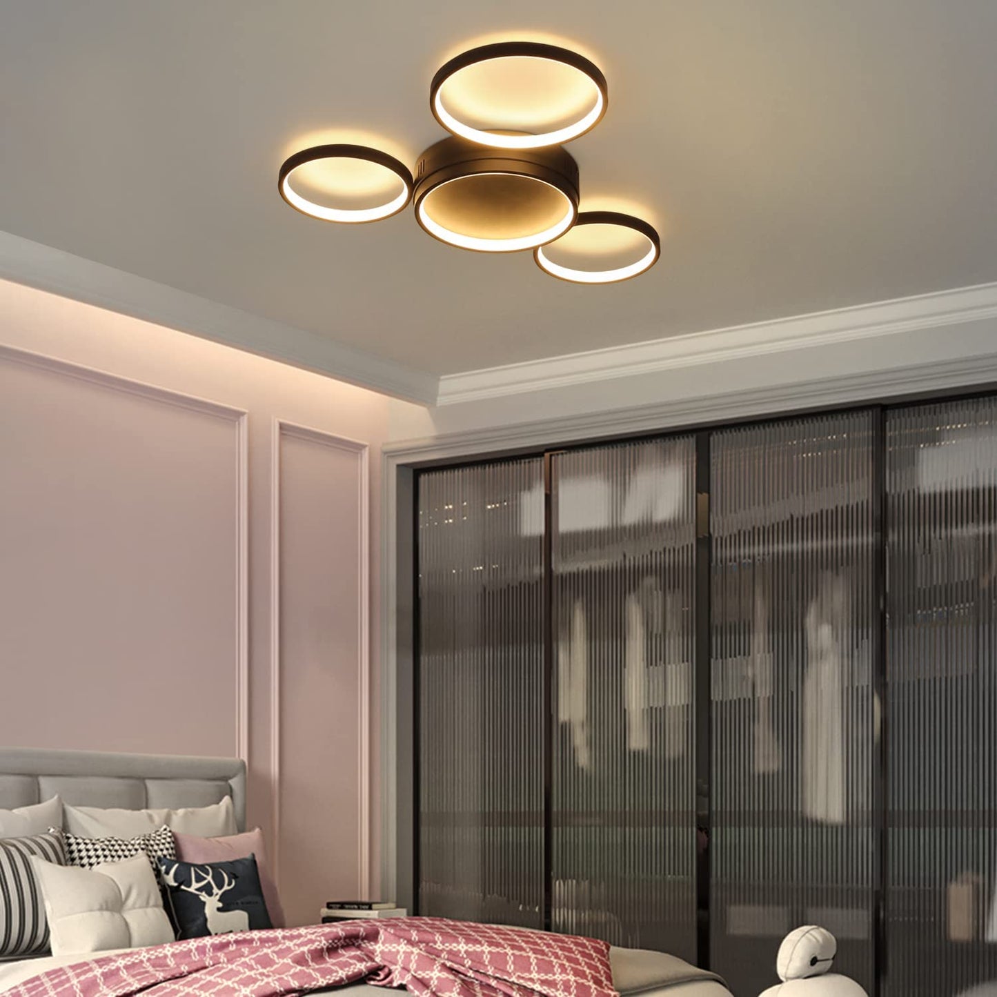 ZMH LED Deckenleuchte Wohnzimmer Deckenlampe - Schwarz Warmwei? K¨¹chenlampen 29W Modern Deckenbeleuchtung mit 4 Ringe Design Wohnzimmerlampe Deko Schlafzimmerlampe f¨¹r Kinderzimmer K¨¹chen Flur B¨¹ro