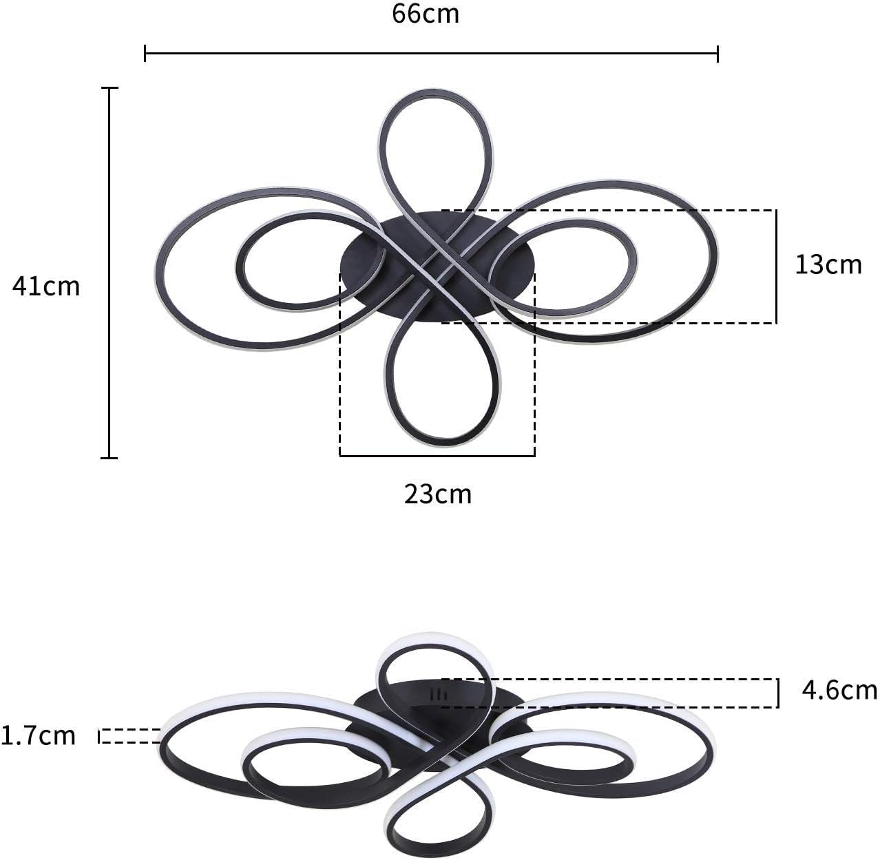ZMH LED Deckenleuchte Dimmbar Deckenlampe Wohnzimmer Modern Schwarz mit Fernbedienung 65W aus Metall in Schmetterlingforming Design Wohnzimmerlampe f¨¹r Schlafzimmer Esszimmer Restaurant Arbeitzimmer
