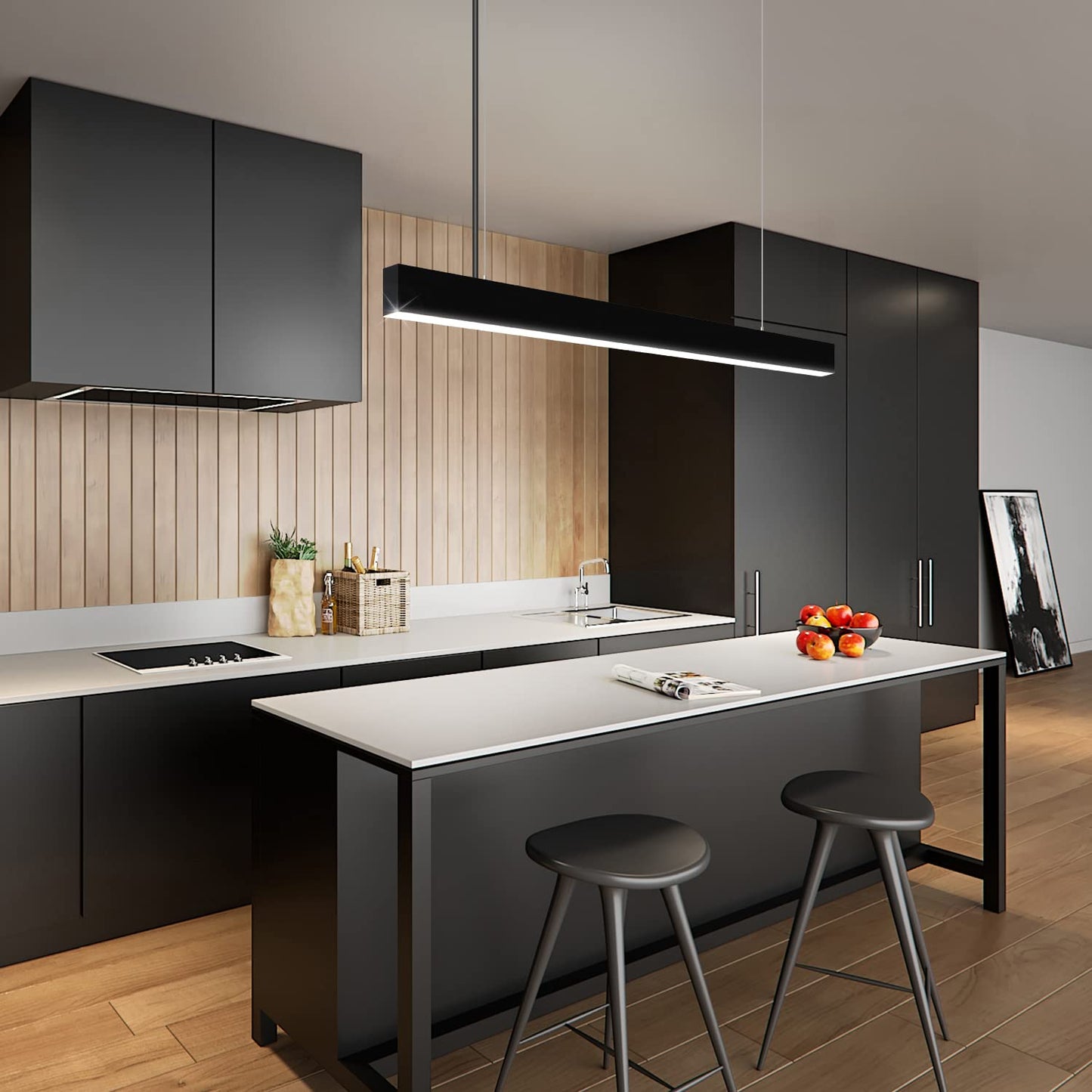ZMH LED Pendelleuchte Esstisch H?ngelampe Dimmbar - 32W Schwarz Esstischlampe H?ngend 107CM H?henverstellbar mit Fernbedienung H?ngeleuchte Modern Linear Design f¨¹r Esszimmer B¨¹ro Wohnzimmer