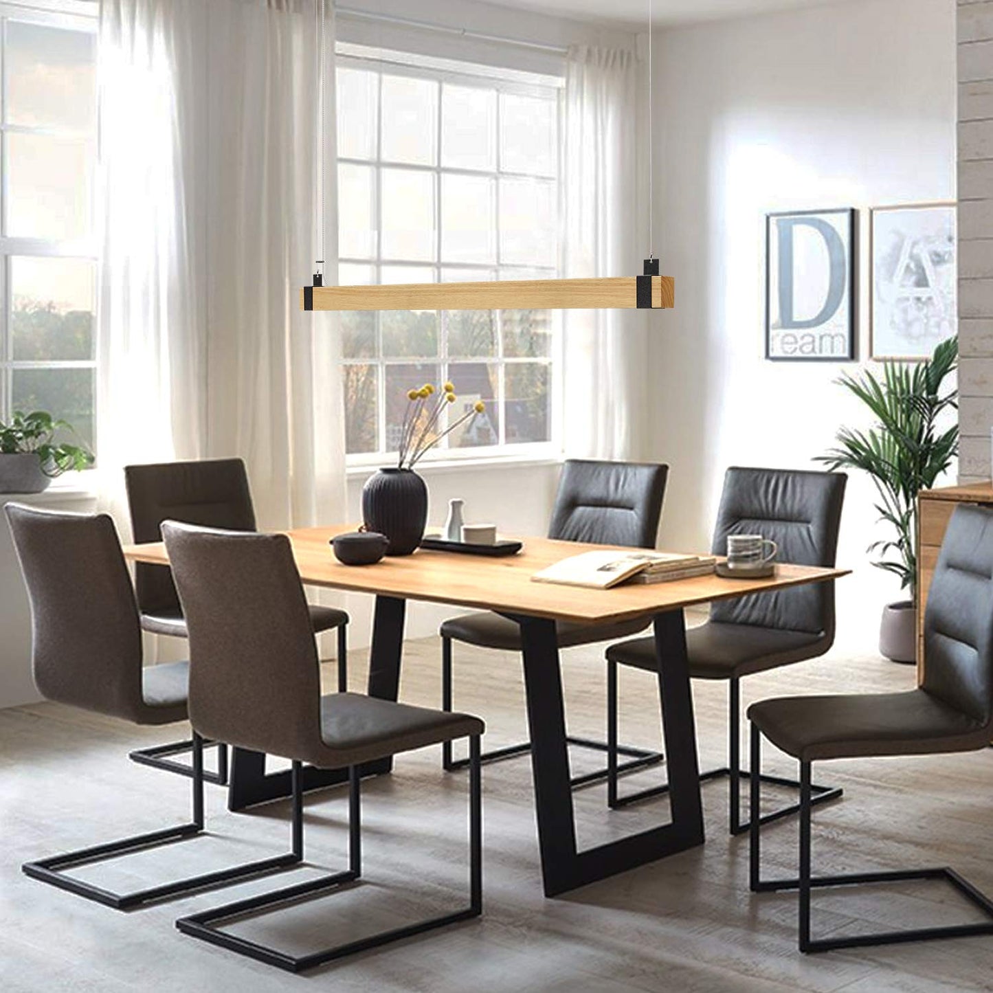 ZMH ZMH LED Pendelleuchte Esstisch H?ngeleuchte Holz - K¨¹chenlampe H?ngend 100CM H?ngelampe Wohnzimmer Dimmbar Esstischlampe 19W Industrial Esszimmerlampe Vintage Retro Pendellampe f¨¹r Schlafzimmer B¨¹ro