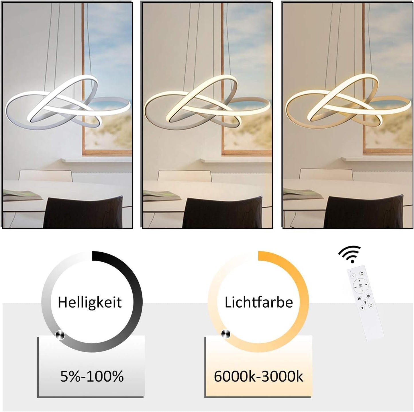 ZMH LED Pendelleuchte Esstisch in Wei? Moderne H?ngelampe ?62cm Ringe Kronleuchter Wohnzimmer 62W Dimmbar mit Fernbedienung H?he Einstellbar Innen Beleuchtung Pendant Lamp Restaurant Schlafzimmer