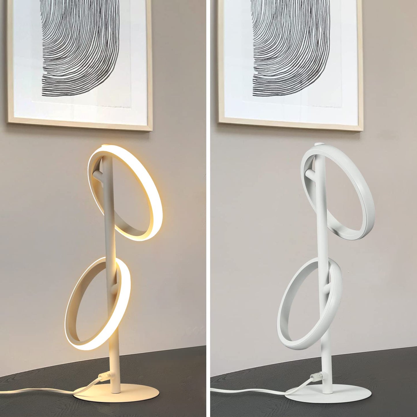ZMH Tischlampe Modern LED Tischleuchte - Wei? Ringform Nachttischlampe Drehbaren Abnehmbar Ringen 13W 3000K Warmwei? f¨¹r Schlafzimmer Wohnzimmer Kinderzimmer B¨¹ro