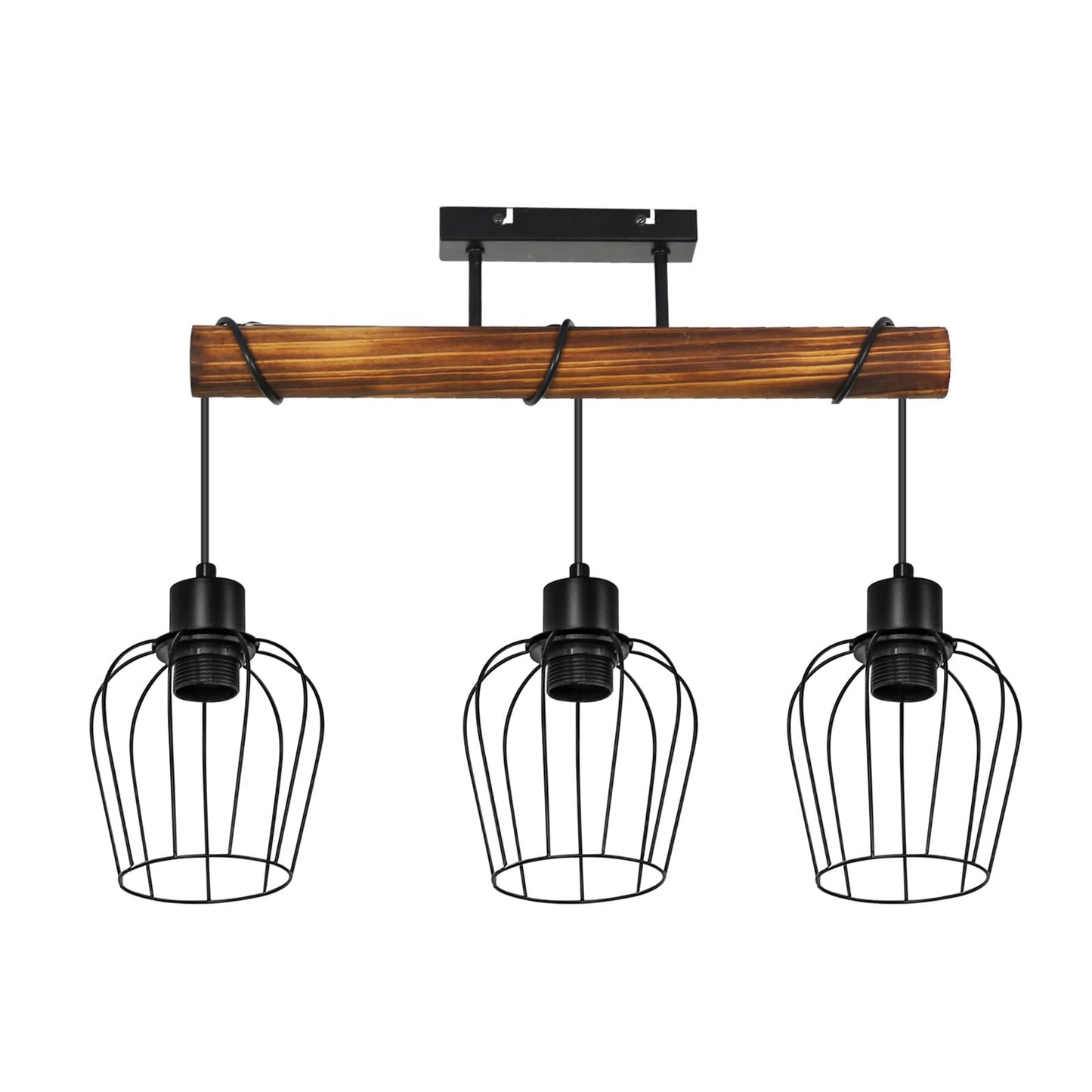 ZMH Retro Deckenleuchte Vintage Deckenlampe 3 flammige Holz Wohnzimmerlampe im Industrial Design mit h?henverstellbaren Strahlern aus Metall und Holz - Schwarz - Fassung: E27 - ohne Leuchtmittel