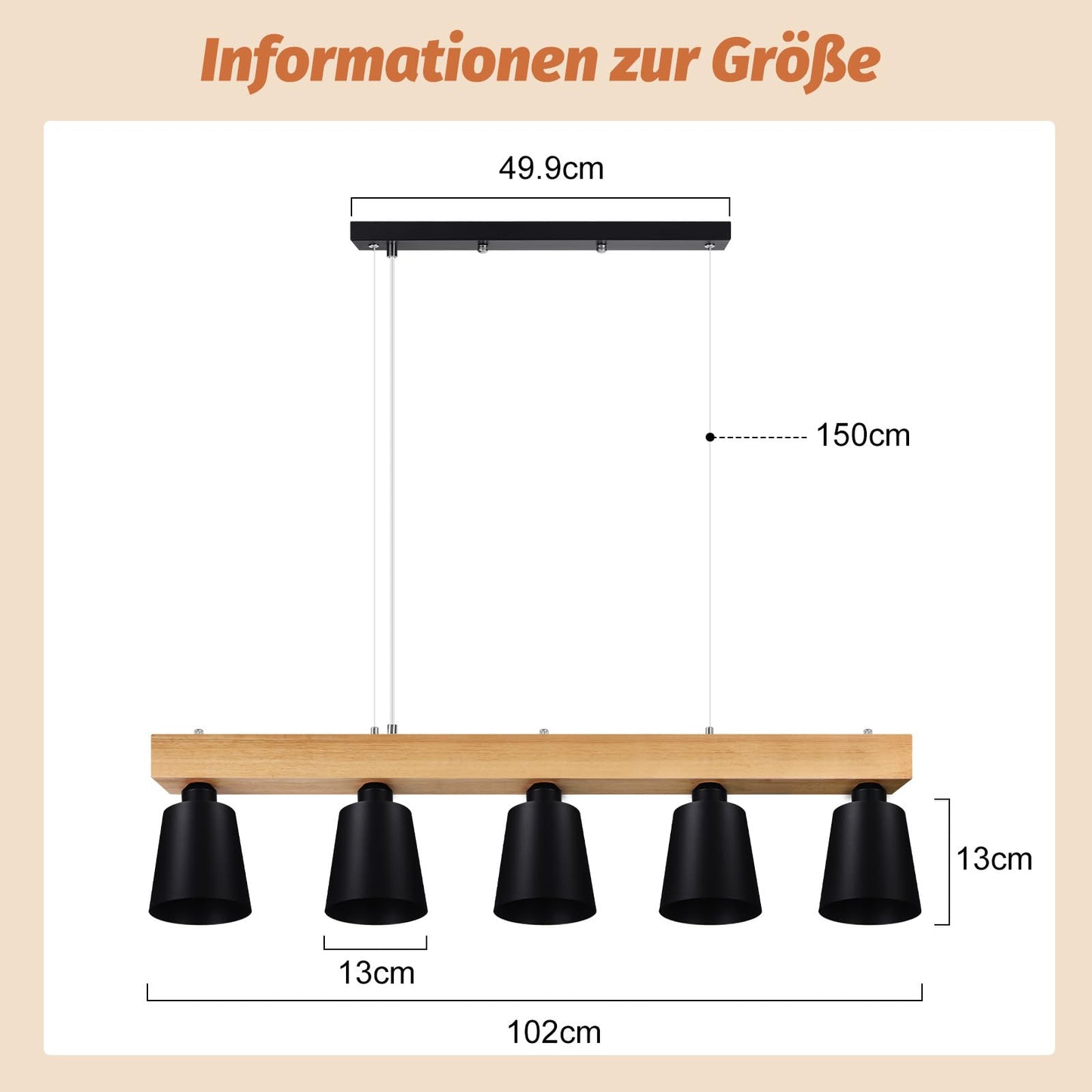 ZMH H?ngelampe Esstisch Pendelleuchte Schwarz - H?ngeleuchte Schlafzimmer Modern Esszimmerlampe Holz E27 Pendellampe Esszimmer 5 Flammig Esstischlampe Rustikal f¨¹r K¨¹che Hotel Flur(ohne Leuchtmittel)