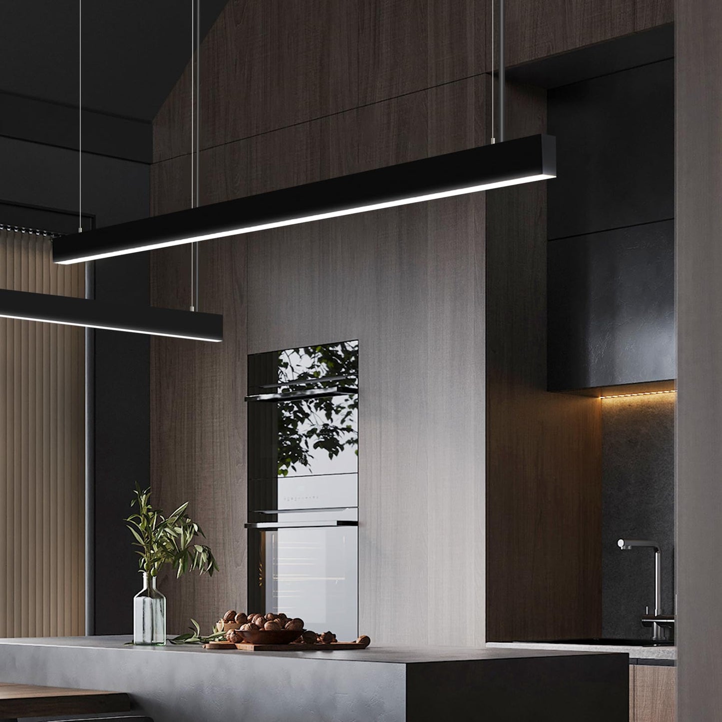 ZMH LED Pendelleuchte Esstisch H?ngelampe Dimmbar - 32W Schwarz Esstischlampe H?ngend 107CM H?henverstellbar mit Fernbedienung H?ngeleuchte Modern Linear Design f¨¹r Esszimmer B¨¹ro Wohnzimmer