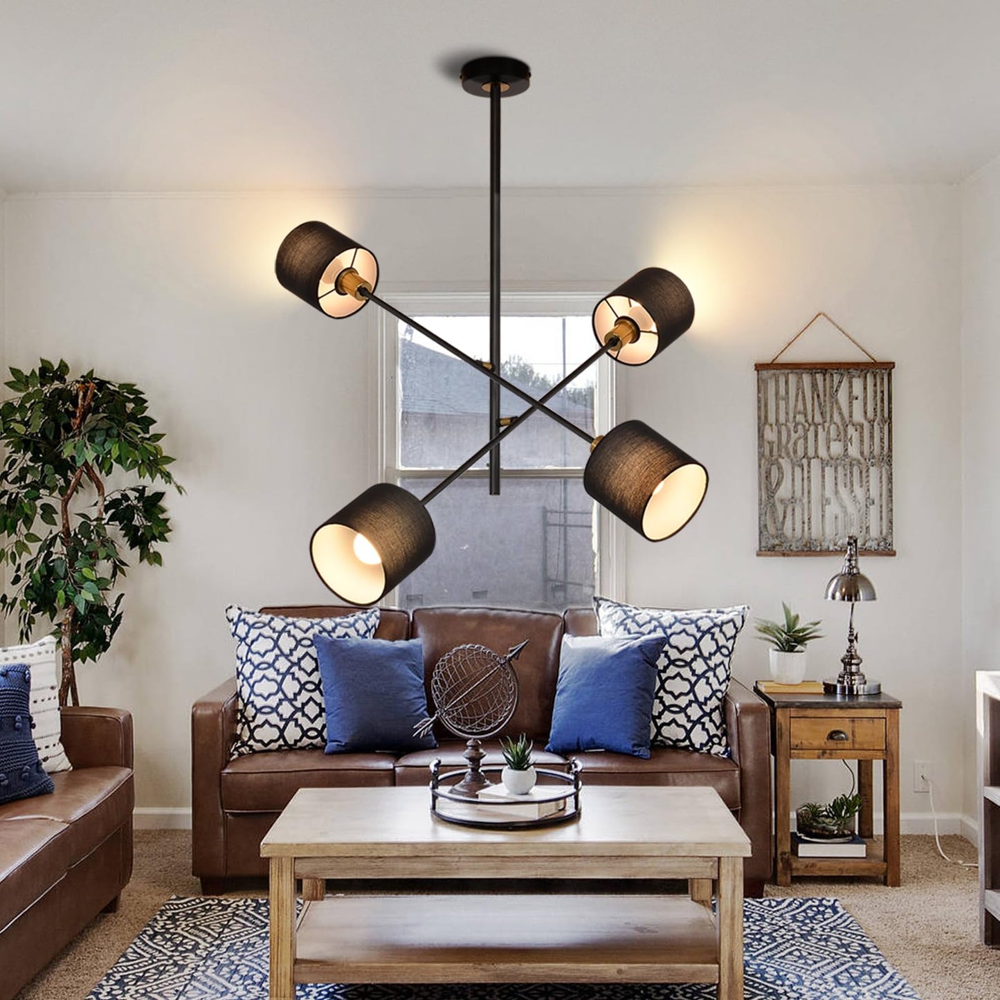 ZMH Pendelleuchte Esstisch H?ngelampe Wohnzimmer - Wohnzimmerlampe H?ngend Kronleuchter Vintage H?ngeleuchte Schwarz K¨¹chenlampe 4 Flammig Esstischlampe E14 Esszimmerlampe f¨¹r Esszimmer Schlafzimmer