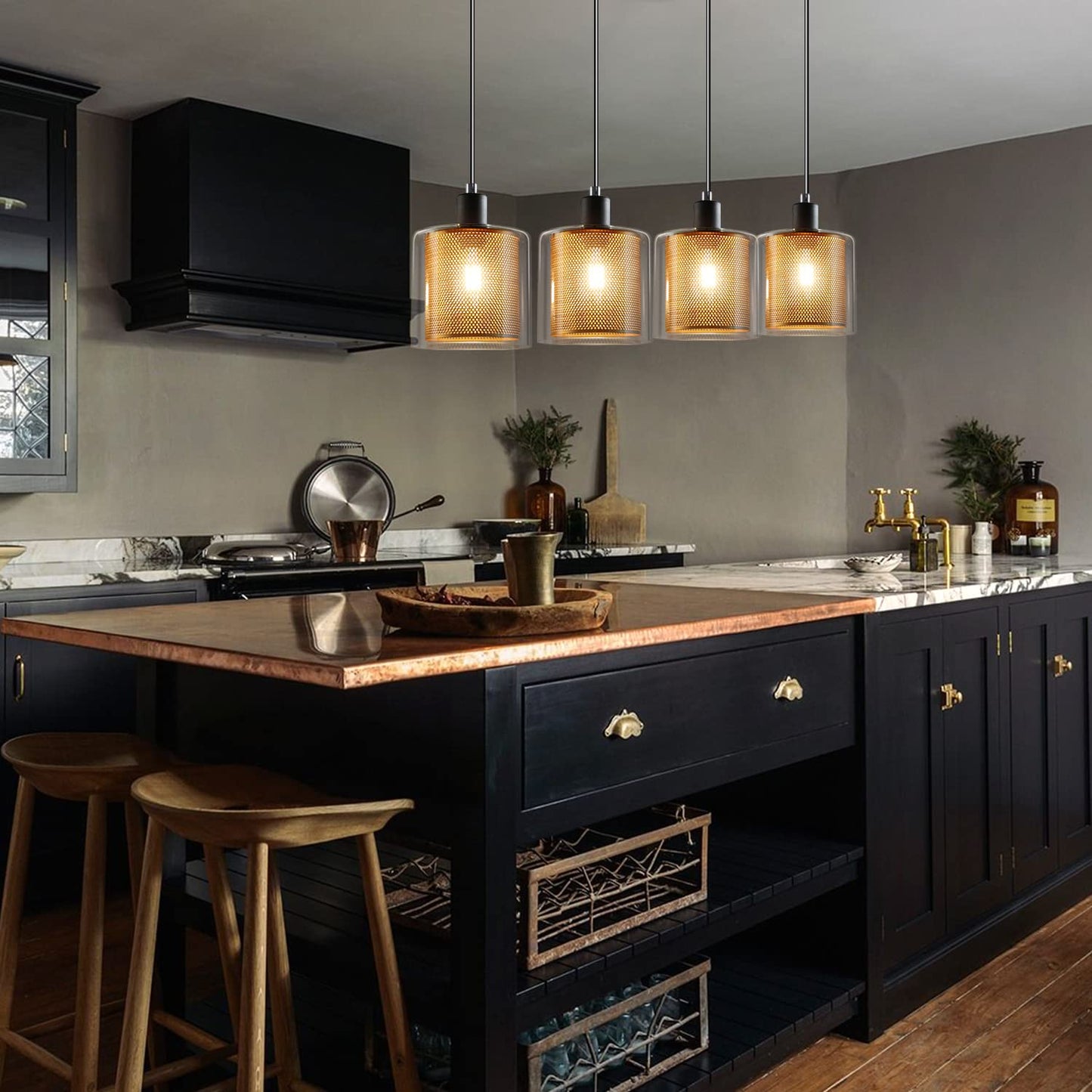 ZMH Pendelleuchte Esstisch H?ngelampe Vintage Retro - Schwarzgold Design H?ngeleuchte 4 Flammige E14 Esstischlampe aus Glas und Metall Industial Esszimmerlampe Pendellampe Wohnzimmer Arbeitszimmer