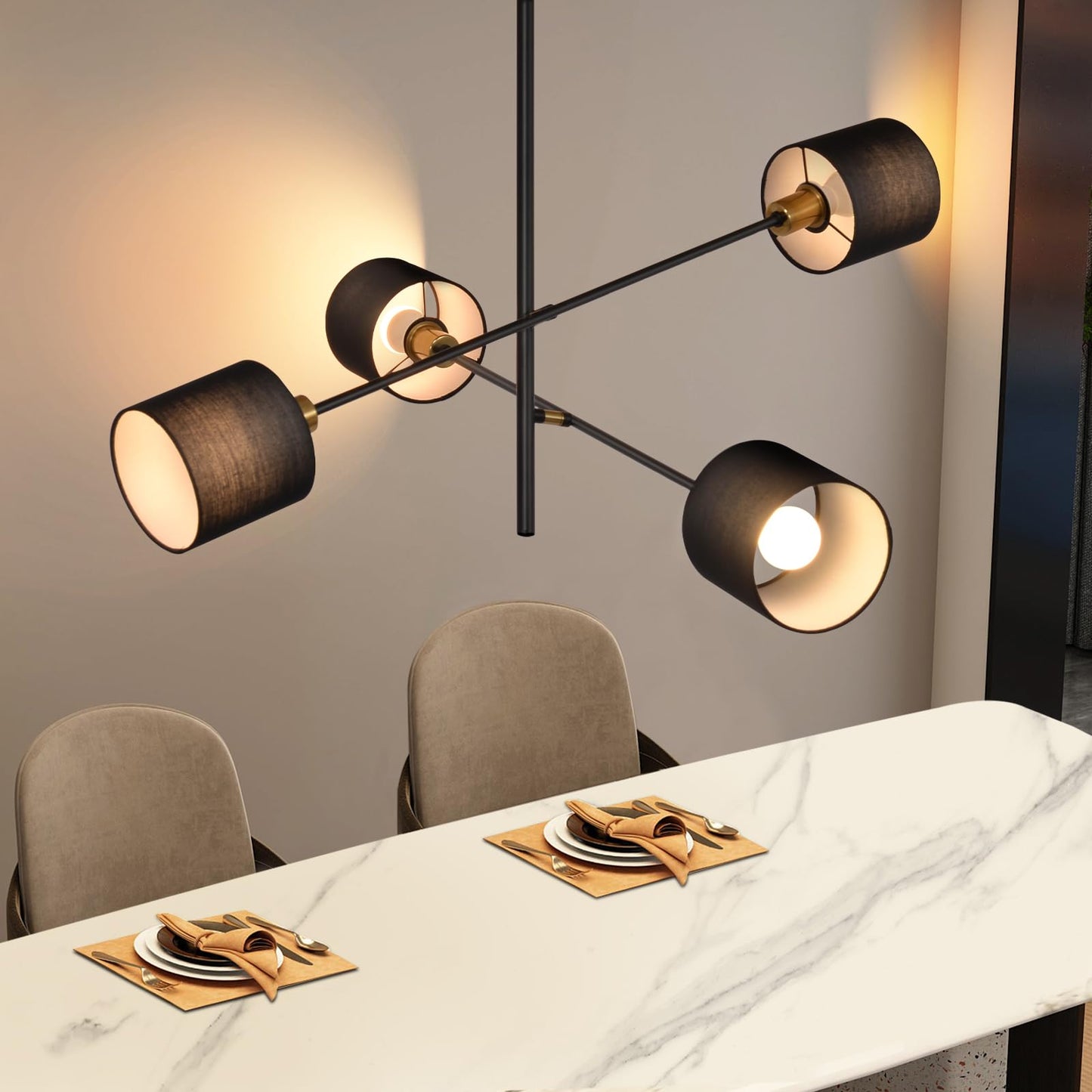 ZMH Pendelleuchte Esstisch H?ngelampe Wohnzimmer - Wohnzimmerlampe H?ngend Kronleuchter Vintage H?ngeleuchte Schwarz K¨¹chenlampe 4 Flammig Esstischlampe E14 Esszimmerlampe f¨¹r Esszimmer Schlafzimmer