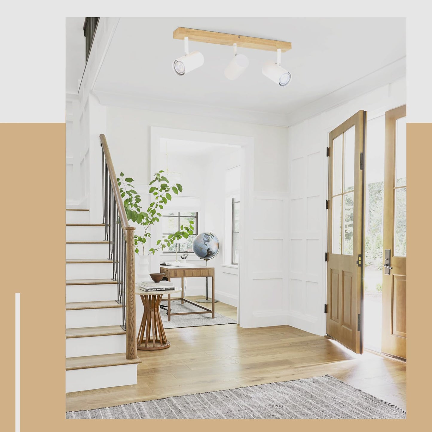 ZMH Deckenleuchte Holz 3 Flammig Deckenstrahler - Modern Deckenlampe GU10 Spots Industrial Wei? Schwenkbar 350¡ã Retro Wandstrahler f¨¹r Schlafzimmer Wohnzimmer Arbeitszimmer Flur K¨¹che